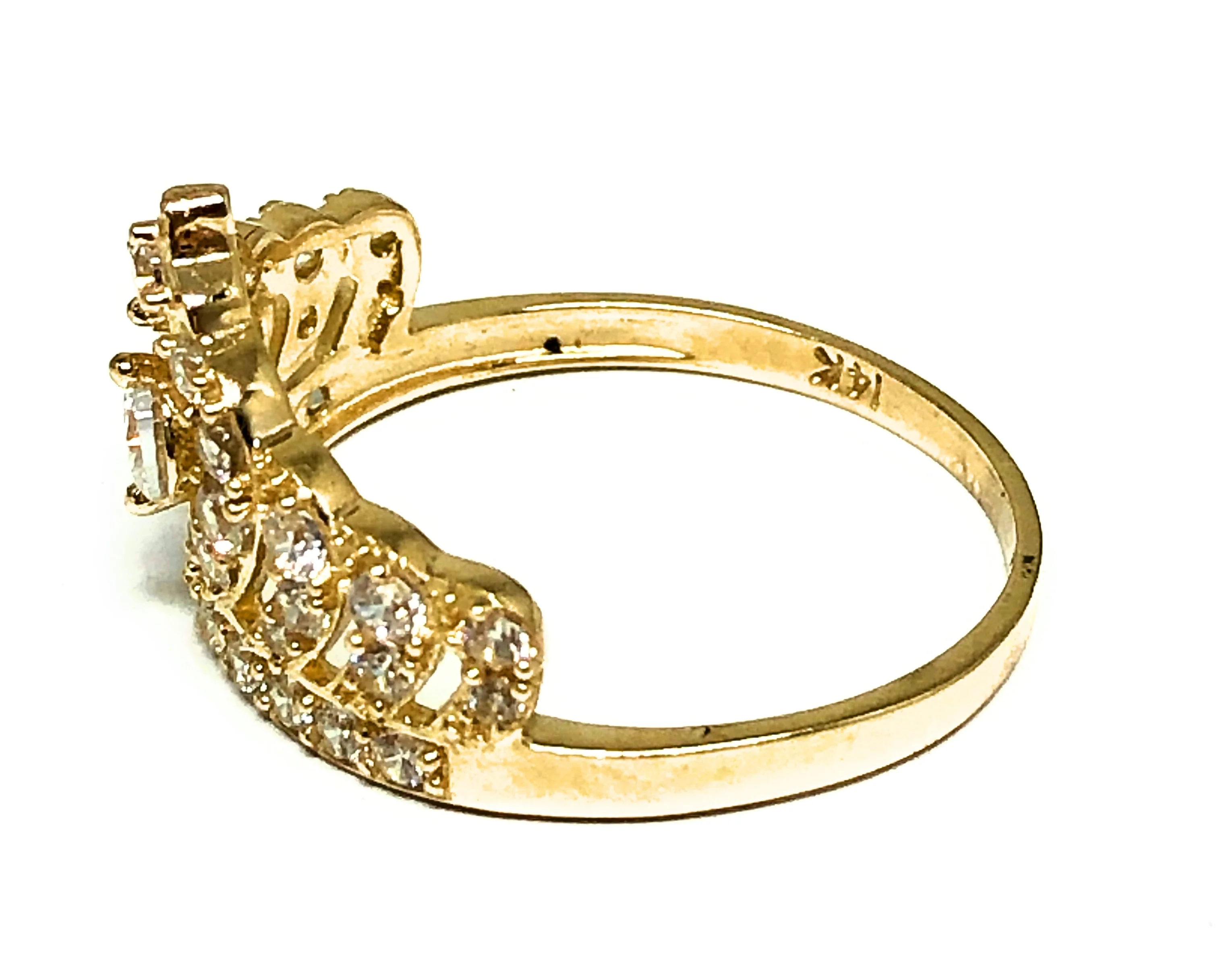 14k Solid Gold Crown Cubic Zirconia Ring - Image 3