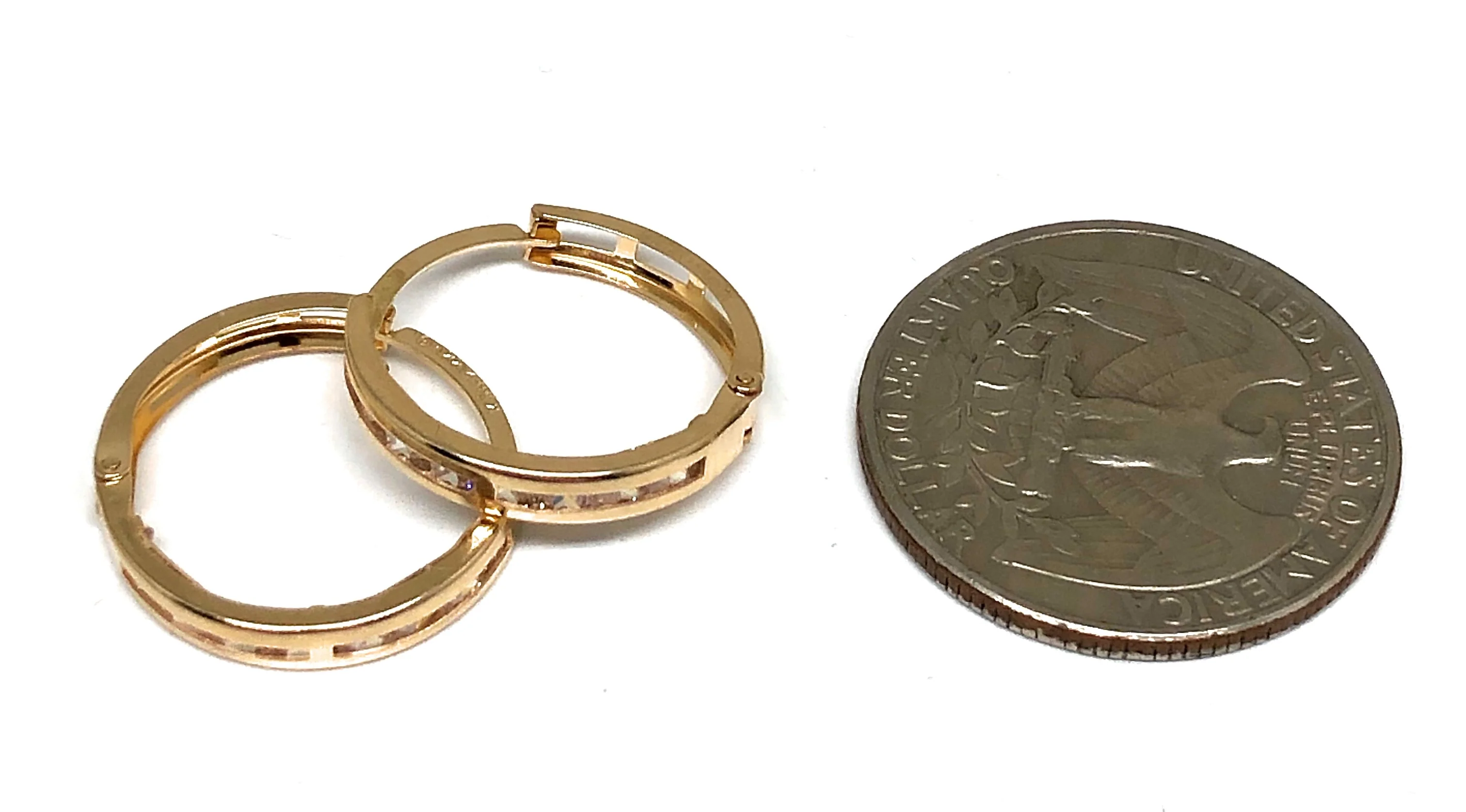 14k Solid Gold Cubic Zirconia Huggie Earrings - Image 2