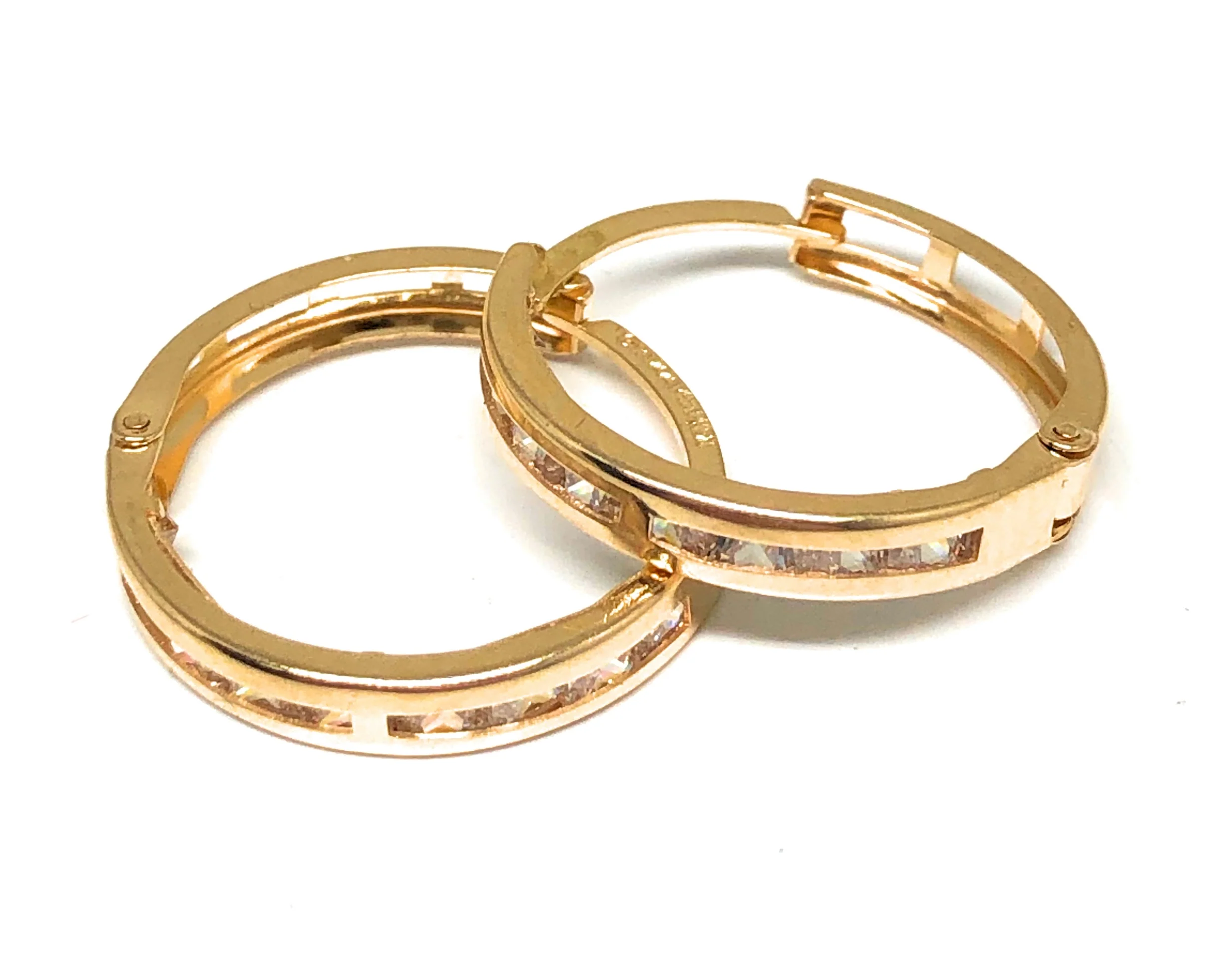 14k Solid Gold Cubic Zirconia Huggie Earrings - Image 3
