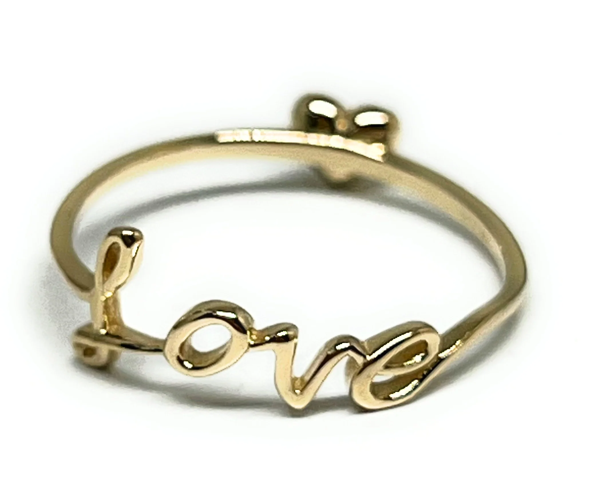 14k Solid Gold Cursive "LOVE" CZ Heart Ring (FC 295)