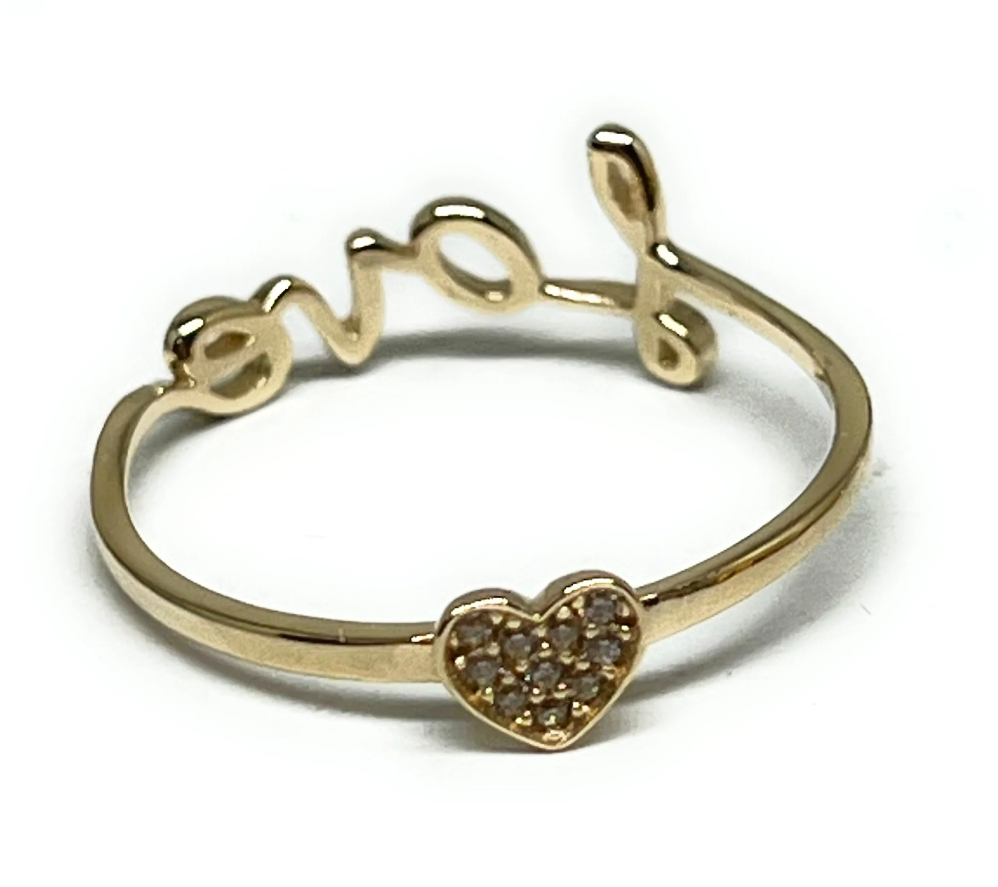14k Solid Gold Cursive "LOVE" CZ Heart Ring (FC 295) - Image 3