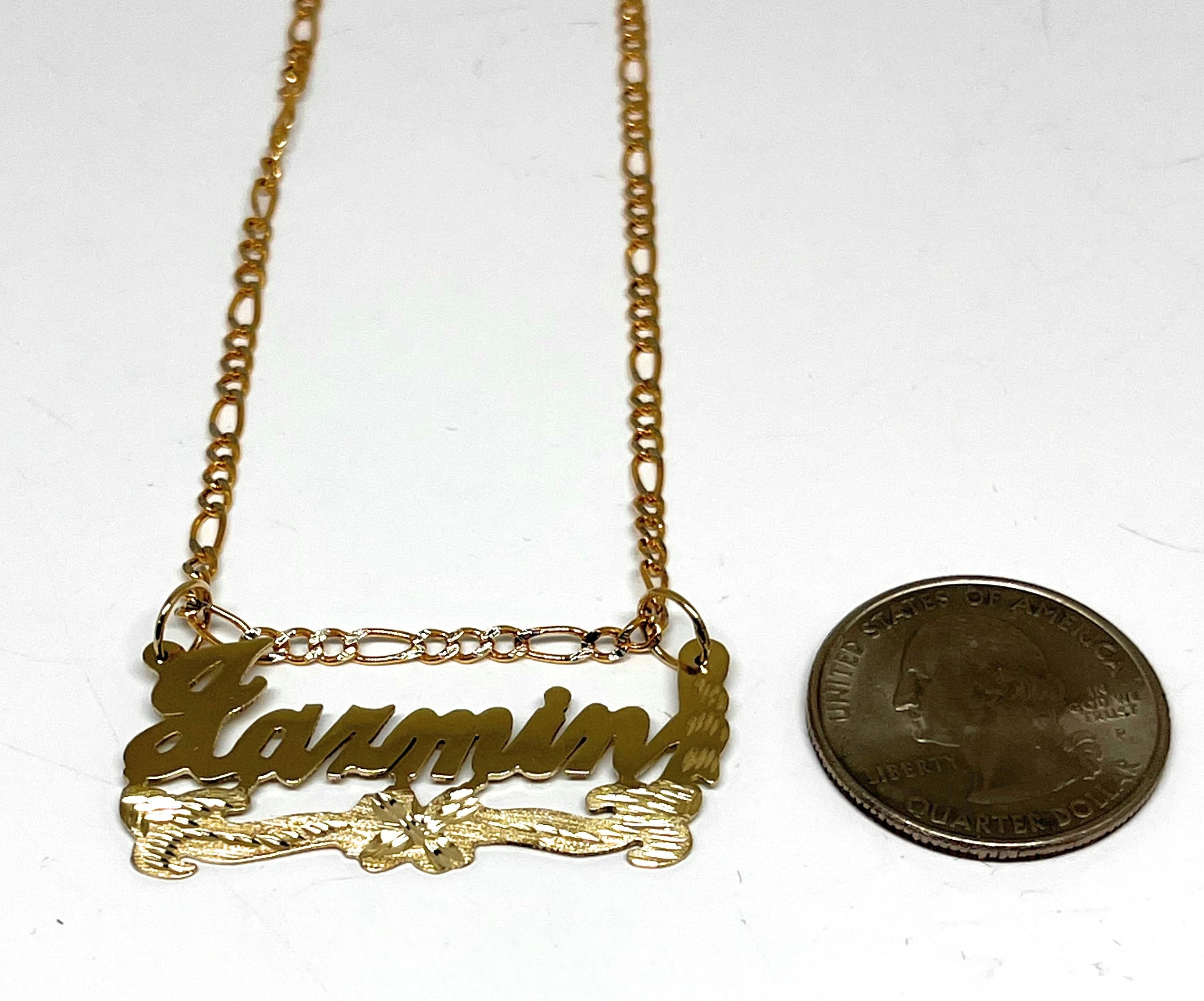 14k Solid Gold Custom CURSIVE FLOWER Nameplate Pendant Necklace with Chain Options - Image 2