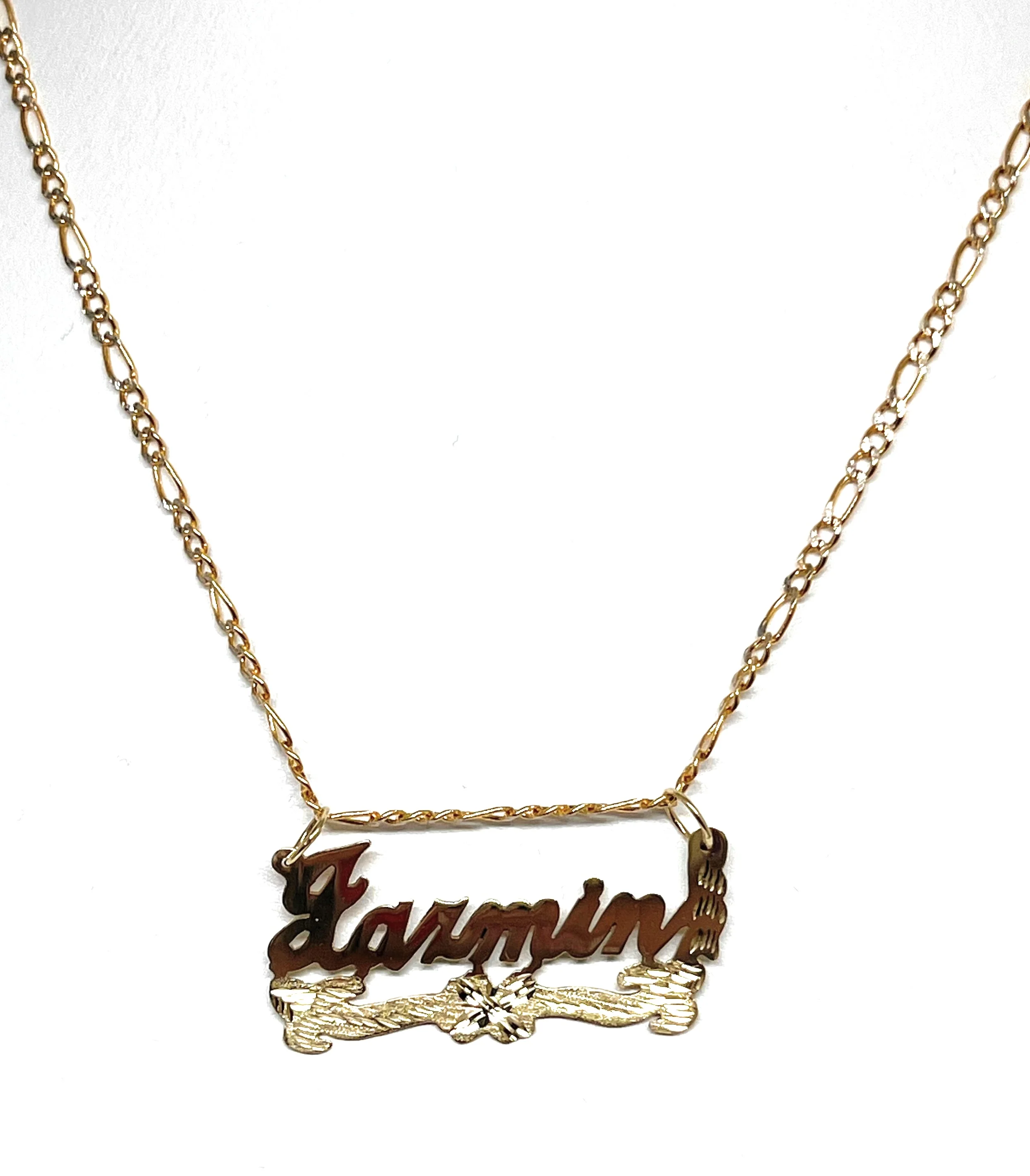14k Solid Gold Custom CURSIVE FLOWER Nameplate Pendant Necklace with Chain Options - Image 3