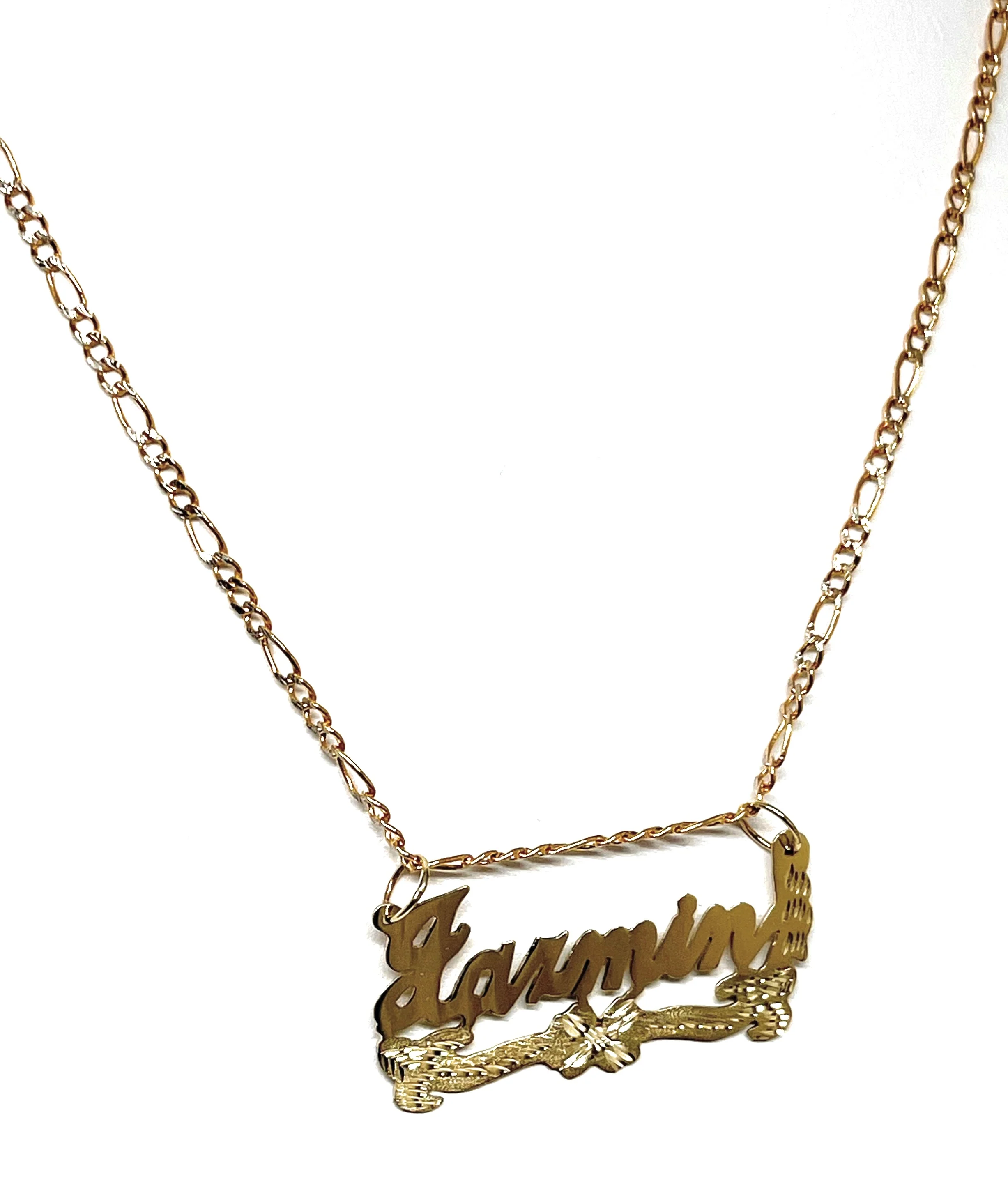 14k Solid Gold Custom CURSIVE FLOWER Nameplate Pendant Necklace with Chain Options - Image 4