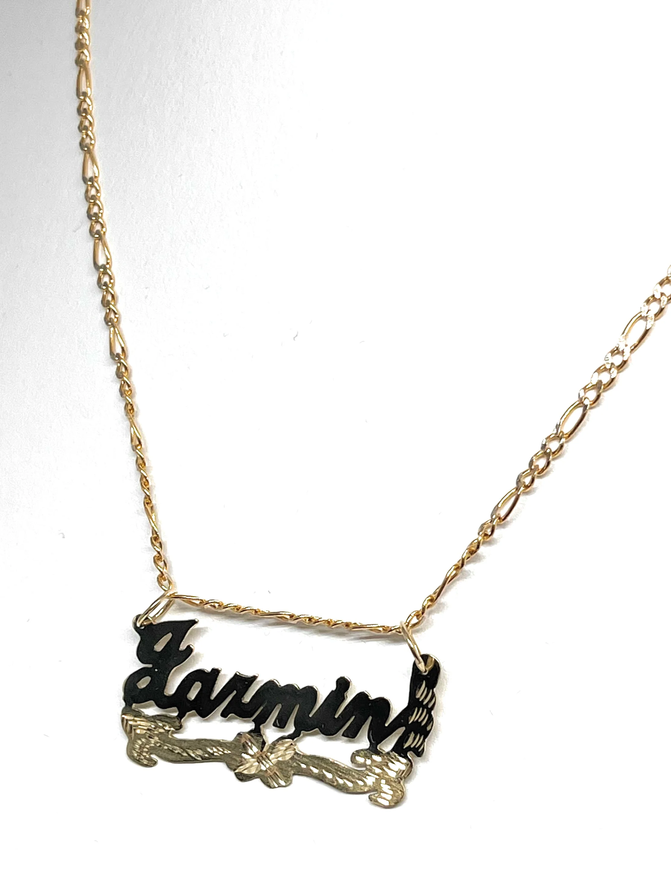 14k Solid Gold Custom CURSIVE FLOWER Nameplate Pendant Necklace with Chain Options - Image 5