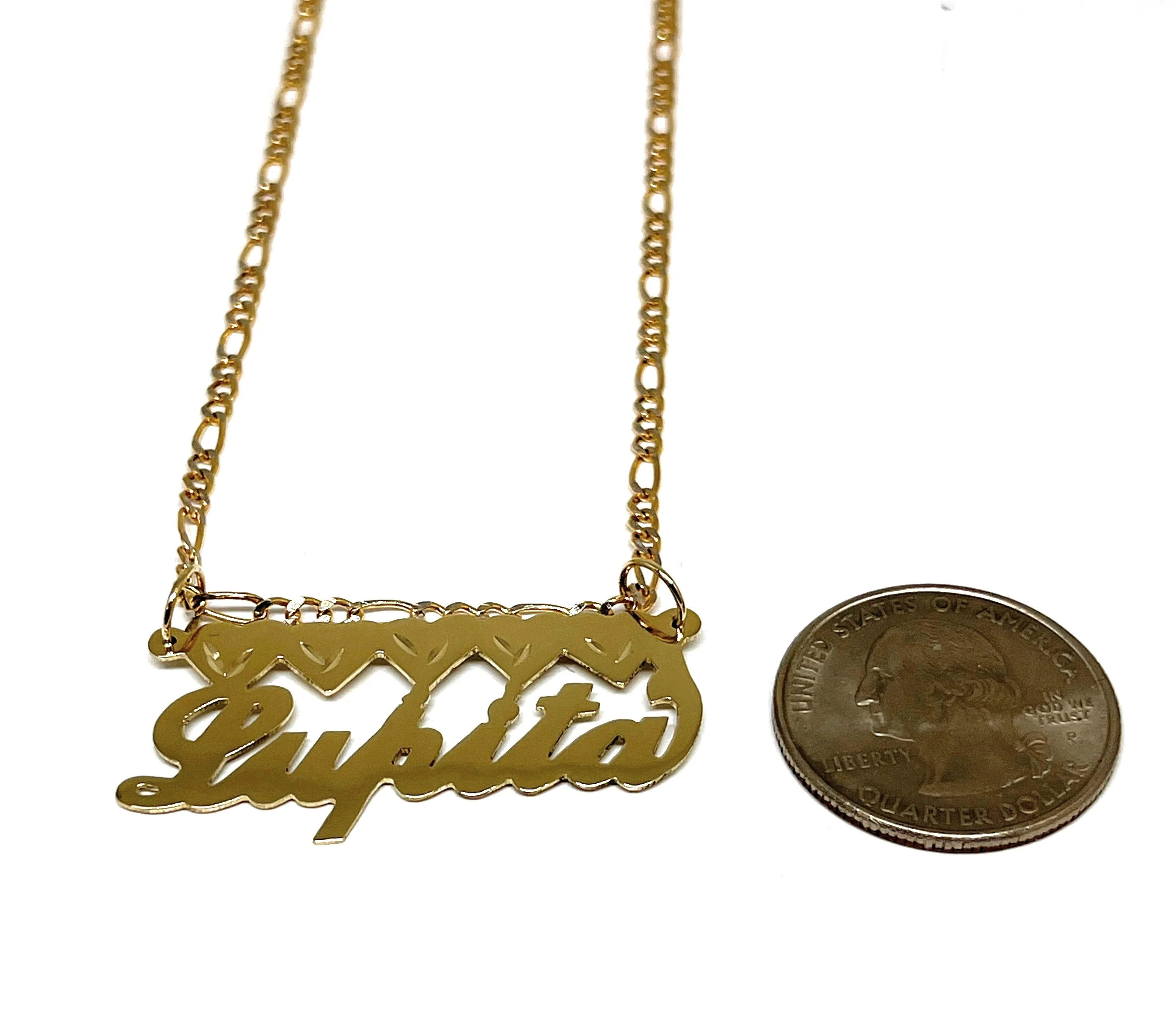 14k Solid Gold Custom CURSIVE WITH FULL HEARTS Nameplate Pendant Necklace with Chain Options - Image 2