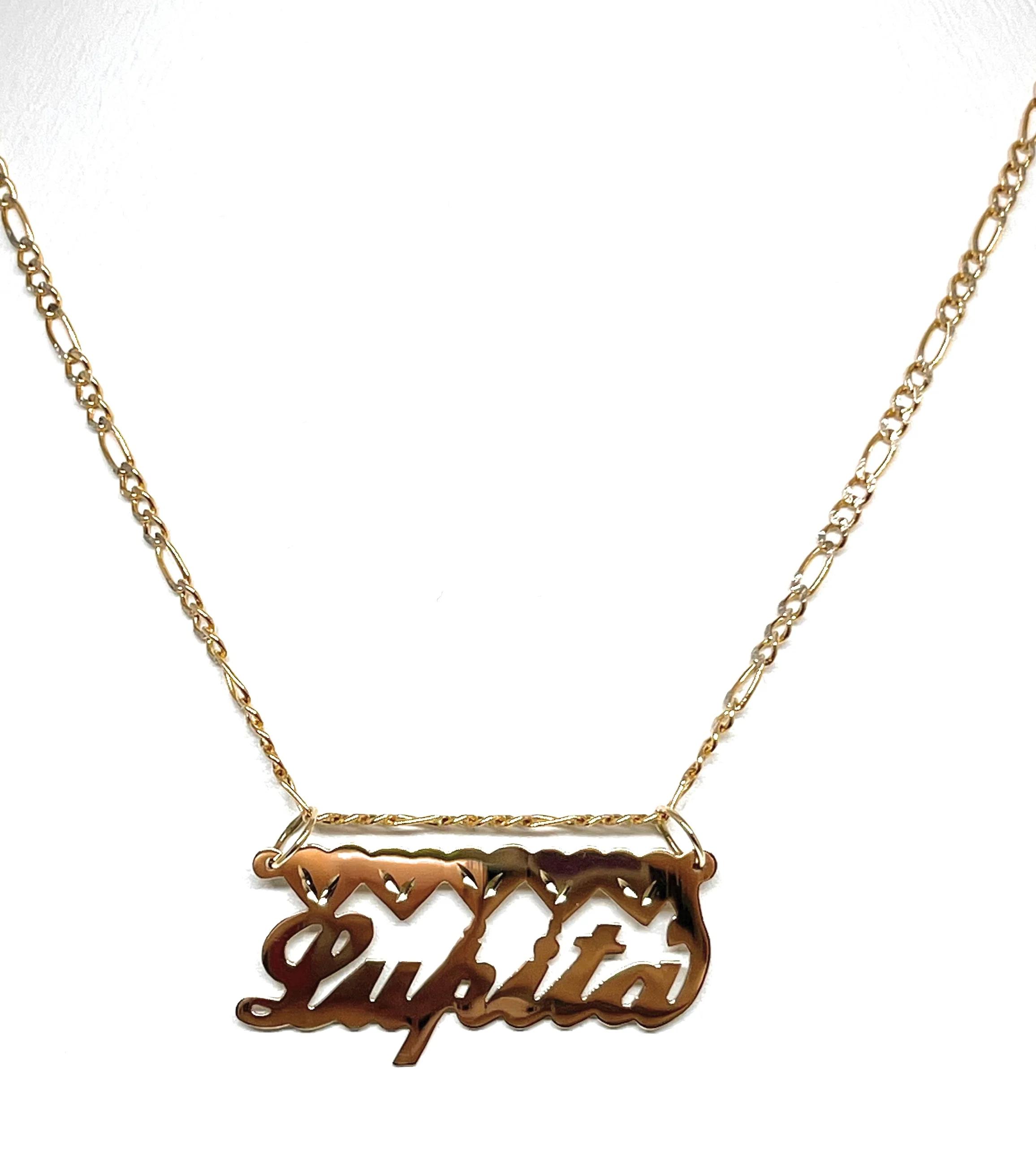 14k Solid Gold Custom CURSIVE WITH FULL HEARTS Nameplate Pendant Necklace with Chain Options - Image 3