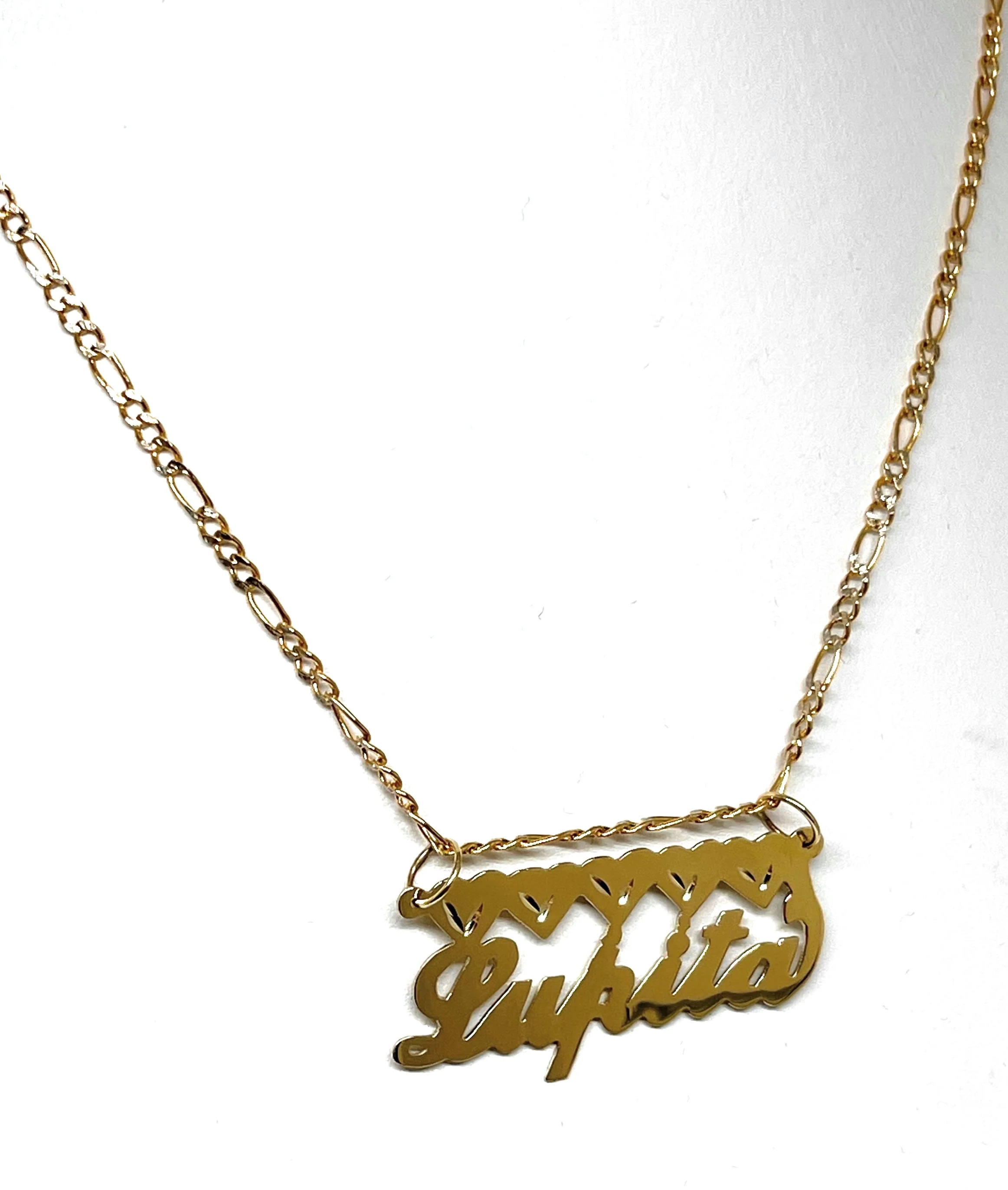 14k Solid Gold Custom CURSIVE WITH FULL HEARTS Nameplate Pendant Necklace with Chain Options - Image 4