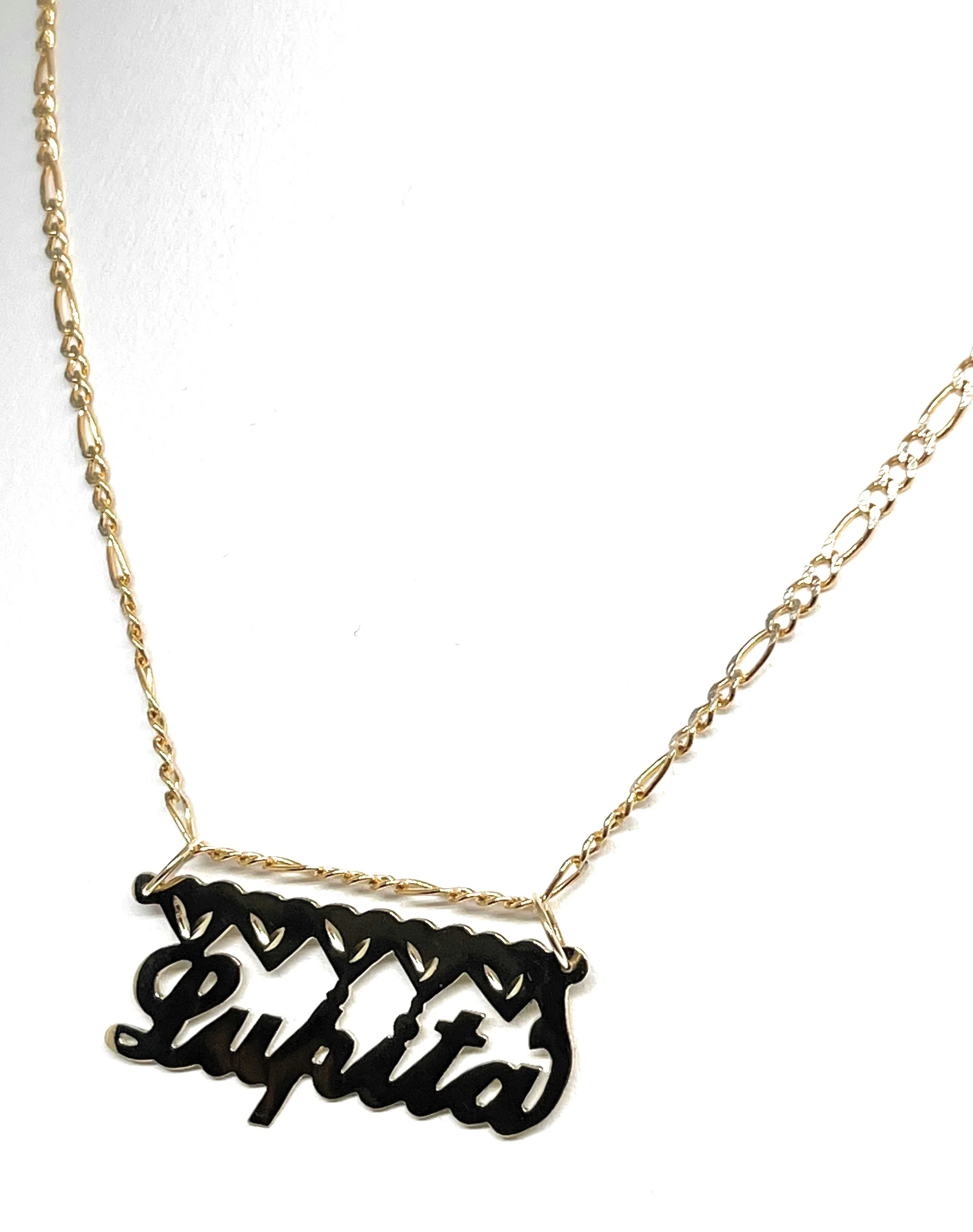 14k Solid Gold Custom CURSIVE WITH FULL HEARTS Nameplate Pendant Necklace with Chain Options - Image 5