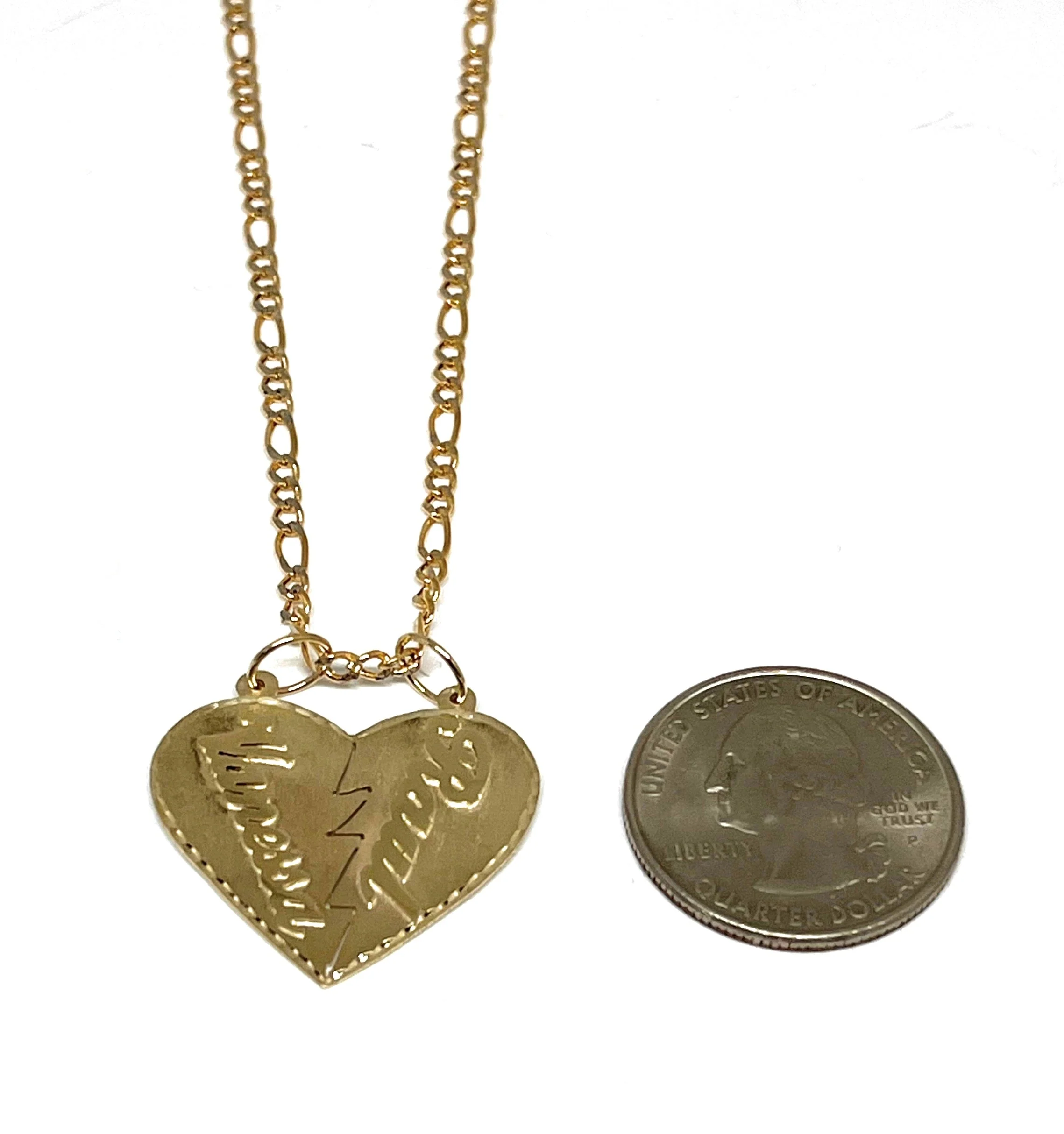 14k Solid Gold Custom Heart Split 2 Names Pendant Necklace with Chain Options - Image 2