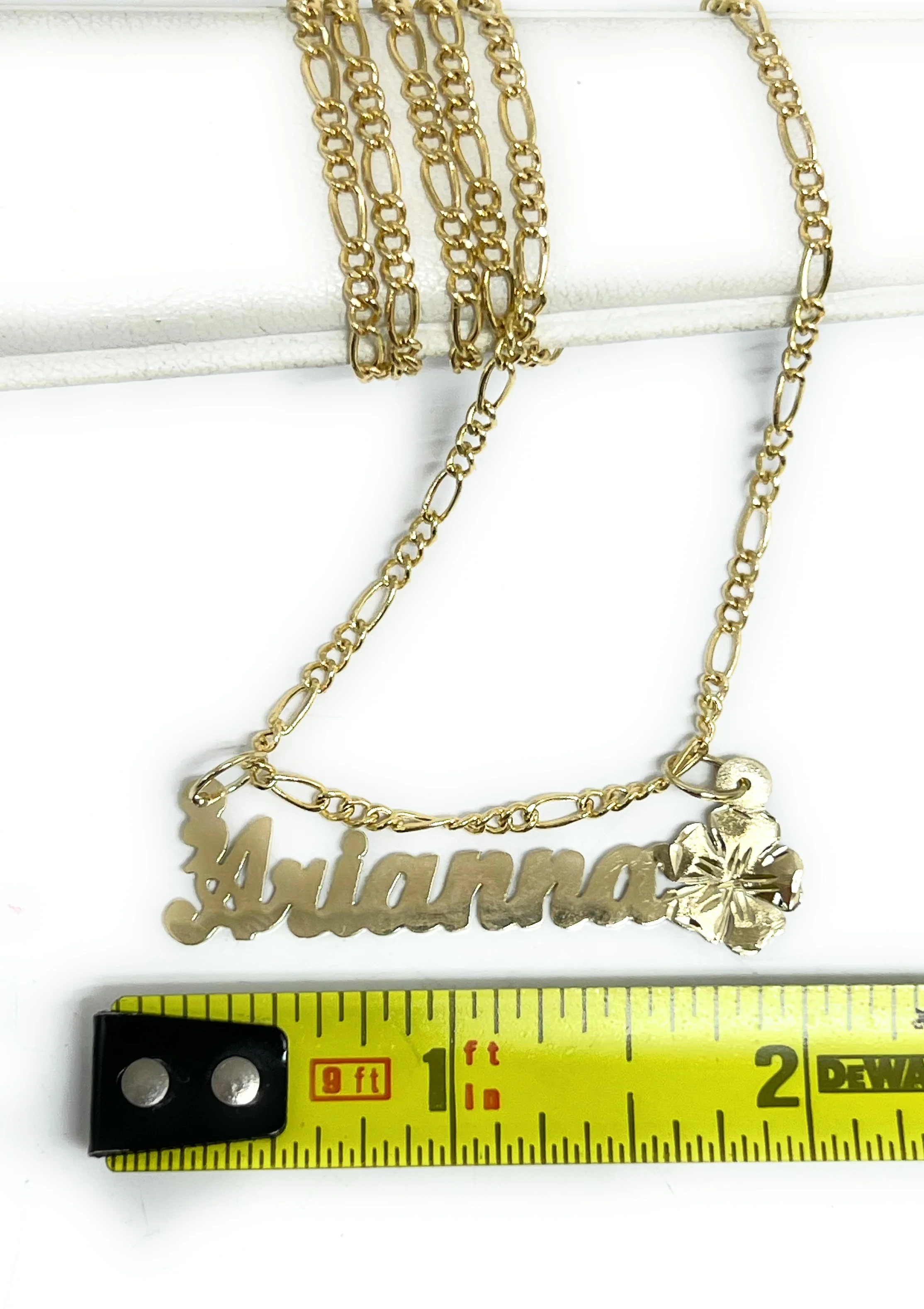 10k Solid Gold Custom PLUMERIA FLOWER Cursive Nameplate Pendant Necklace - Image 3