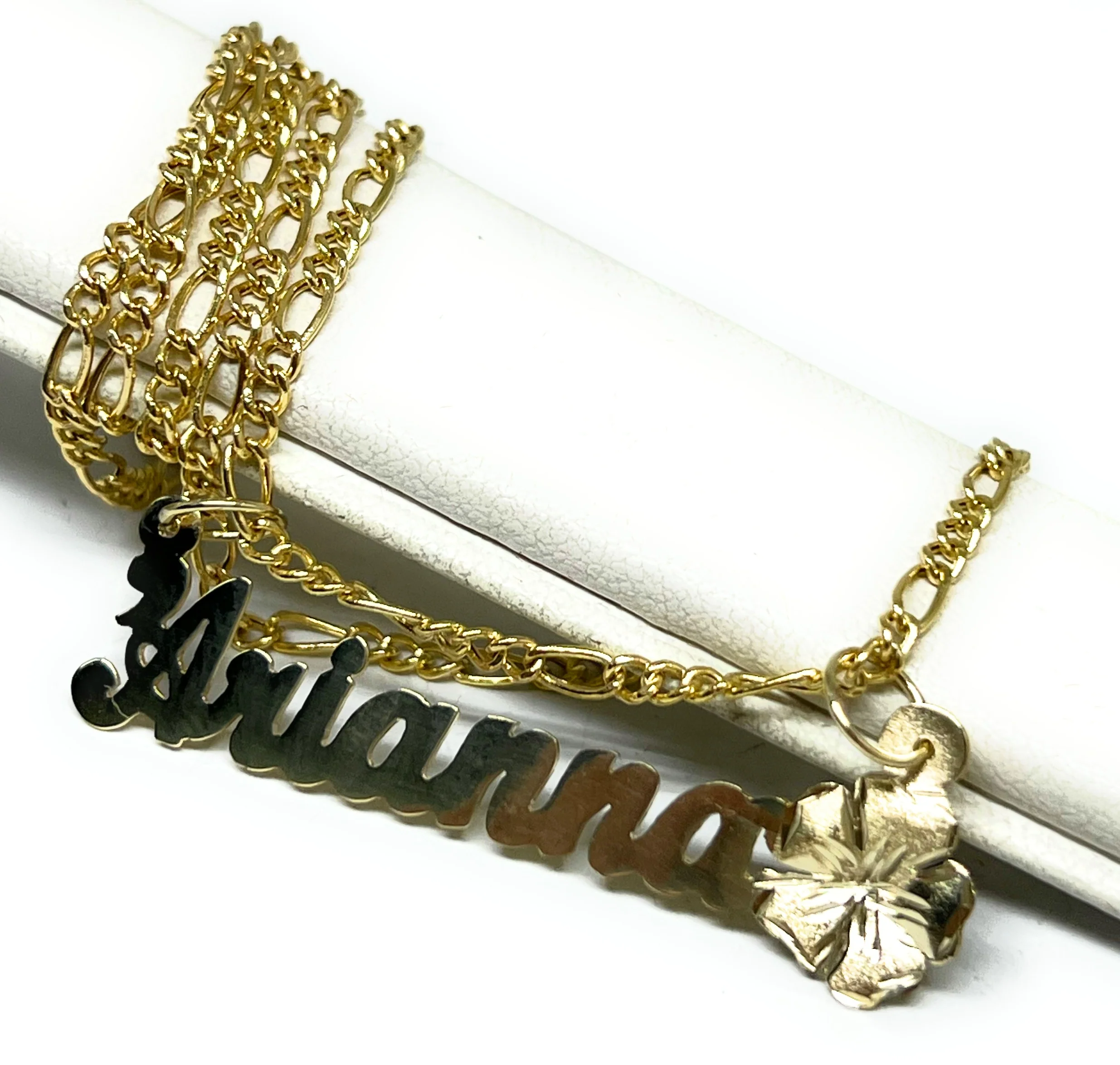 10k Solid Gold Custom PLUMERIA FLOWER Cursive Nameplate Pendant Necklace - Image 5