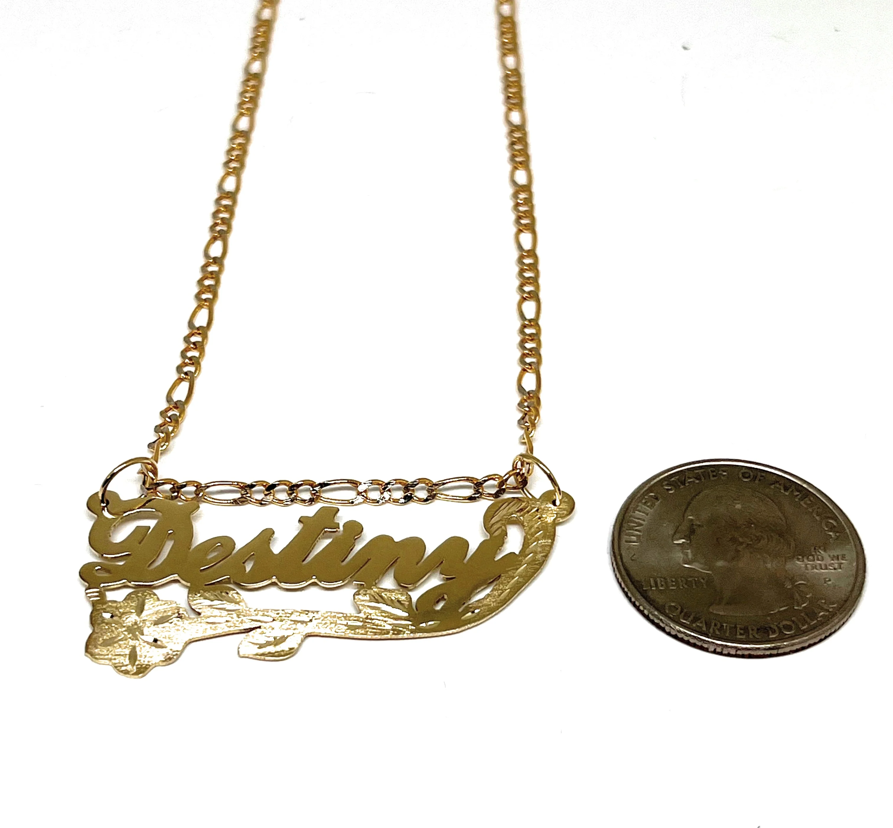 14k Solid Gold Custom ROSE & STEM Nameplate Pendant Necklace with Chain Options - Image 2