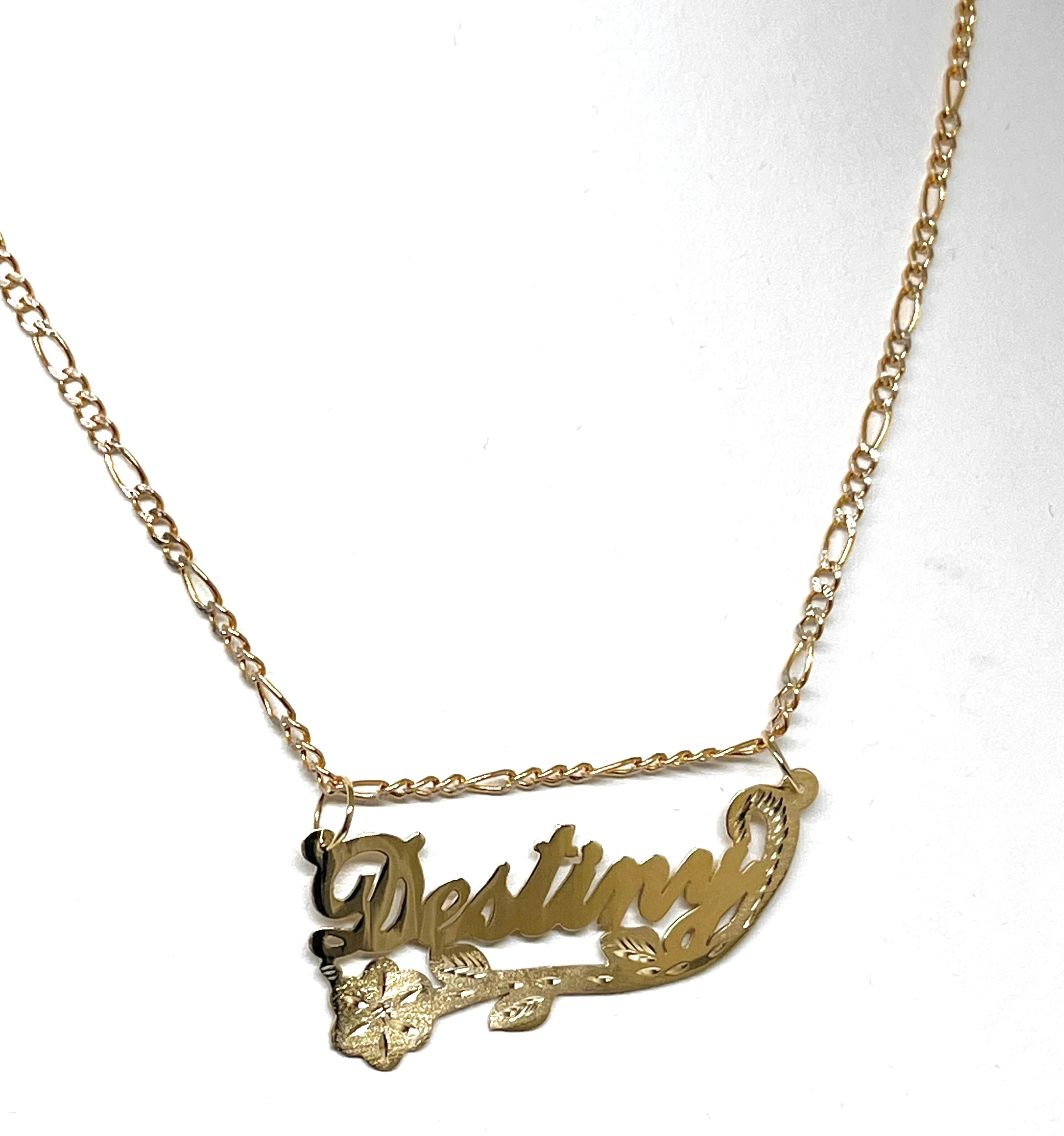 14k Solid Gold Custom ROSE & STEM Nameplate Pendant Necklace with Chain Options - Image 3