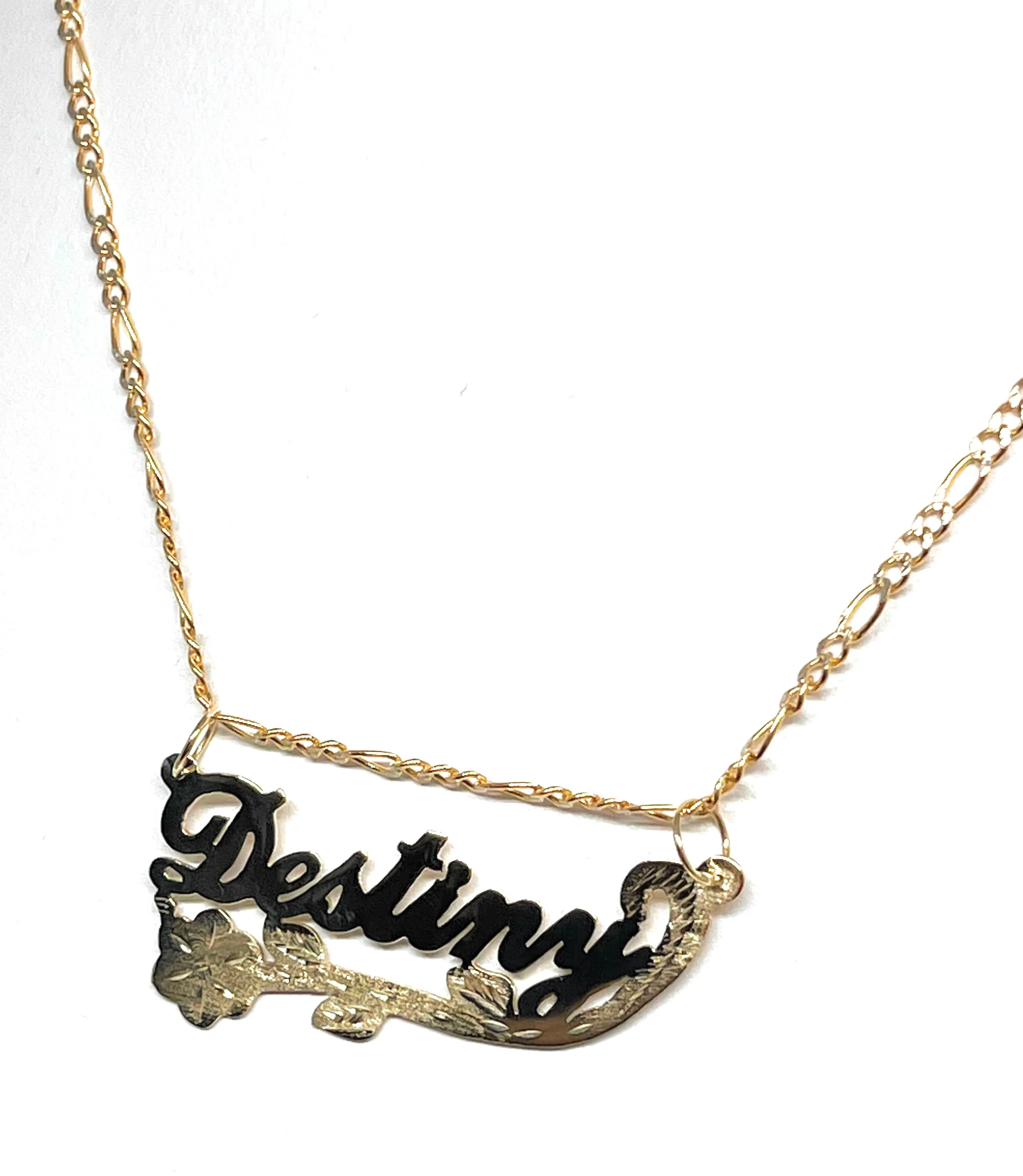 14k Solid Gold Custom ROSE & STEM Nameplate Pendant Necklace with Chain Options - Image 4