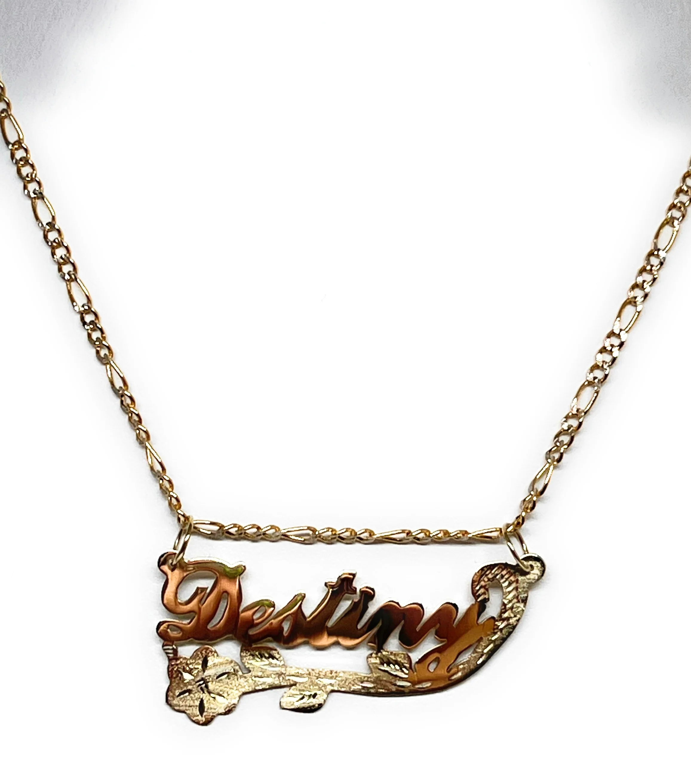 14k Solid Gold Custom ROSE & STEM Nameplate Pendant Necklace with Chain Options - Image 5