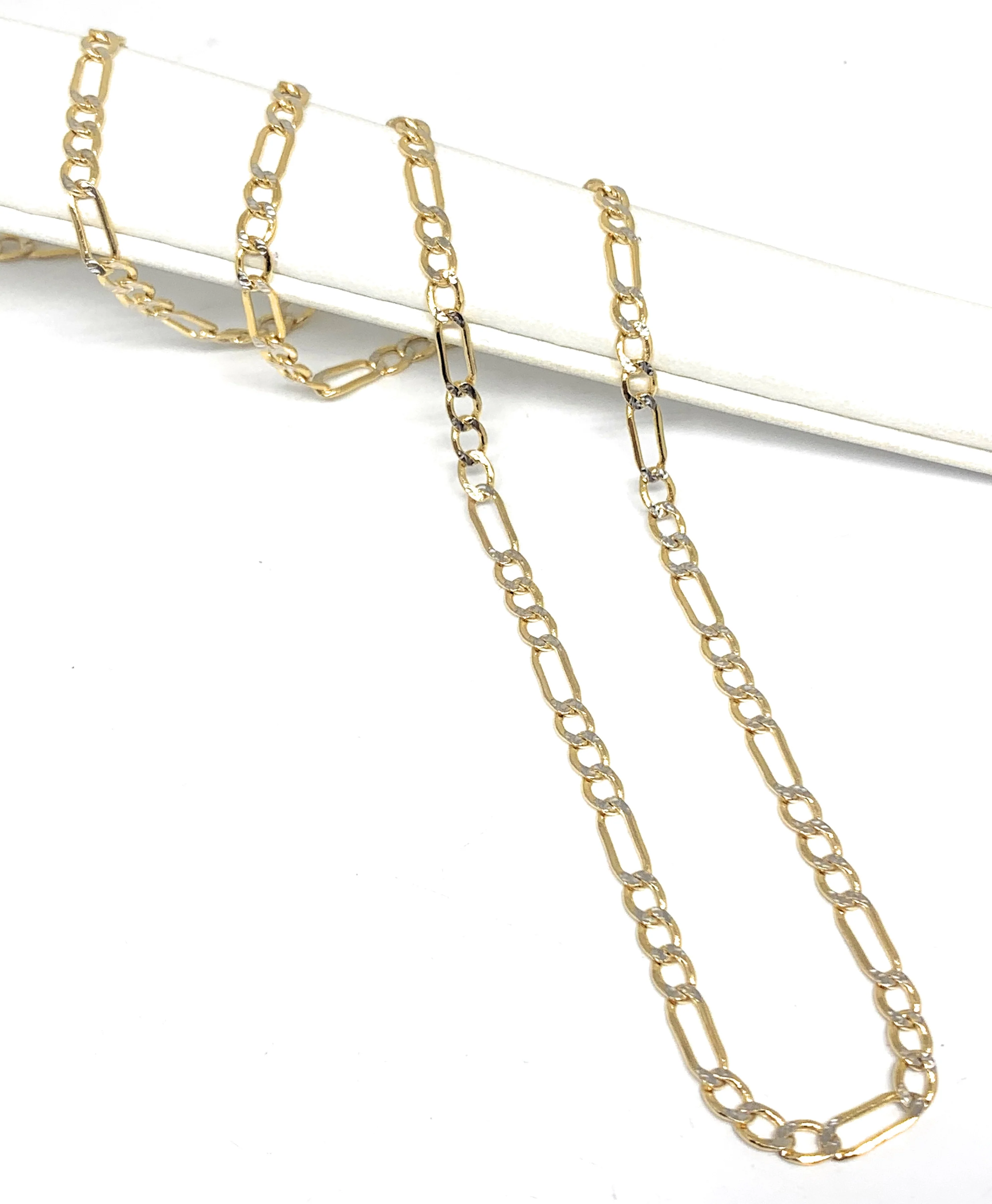 14k Solid Gold Diamond Cut (White Gold) Figaro Chain 18-26 inches 4.5-5mm (Semi-Hollow Style)