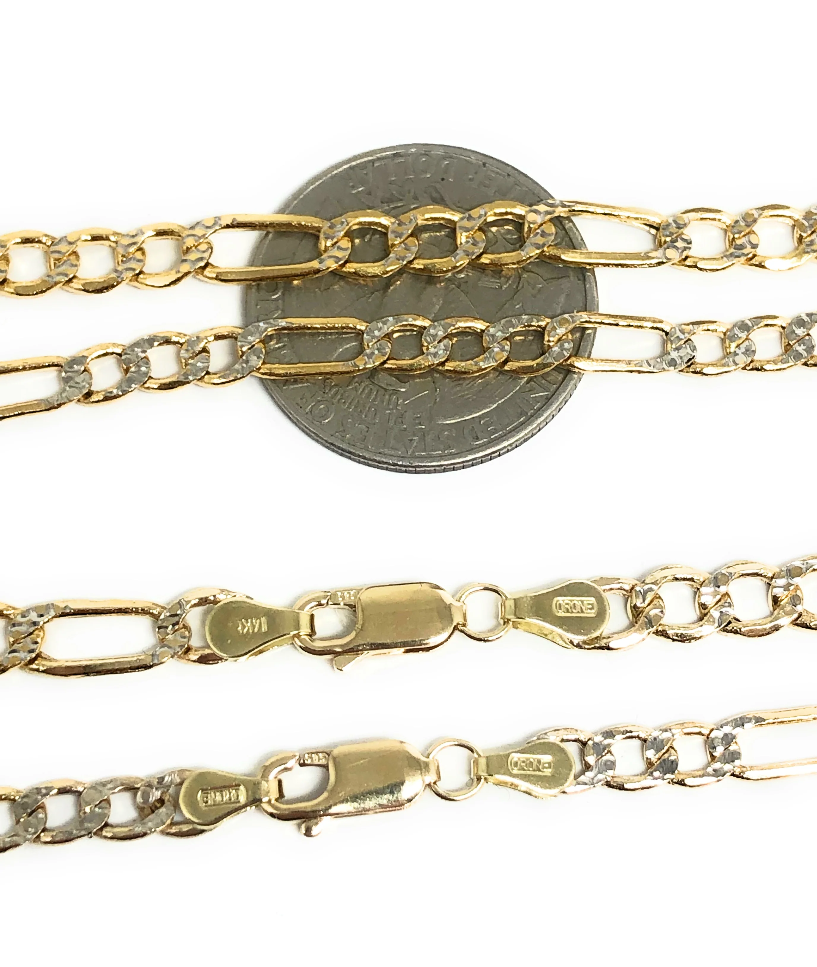 14k Solid Gold Diamond Cut (White Gold) Figaro Chain 18-26 inches 4.5-5mm (Semi-Hollow Style) - Image 3