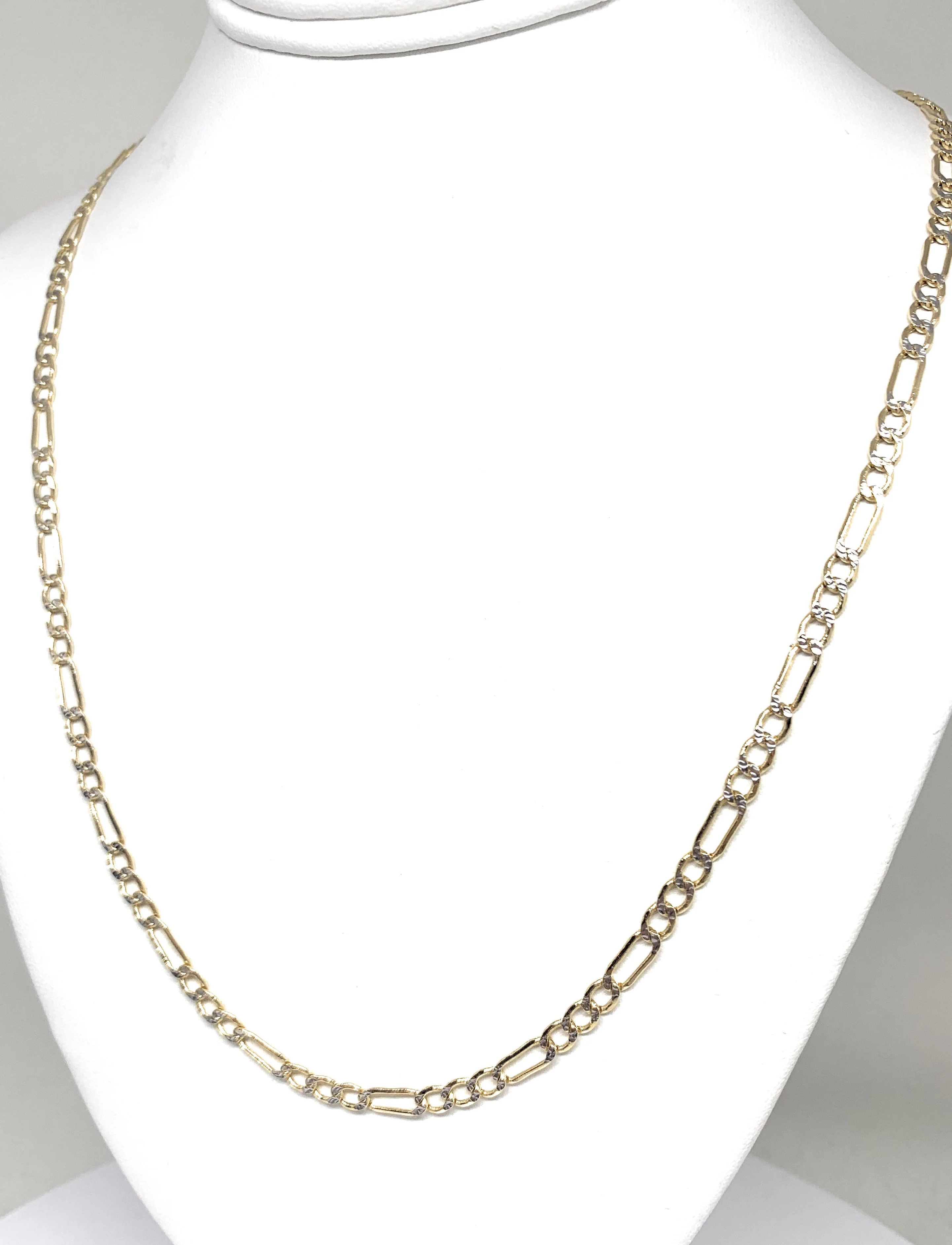 14k Solid Gold Diamond Cut (White Gold) Figaro Chain 18-26 inches 4.5-5mm (Semi-Hollow Style) - Image 5