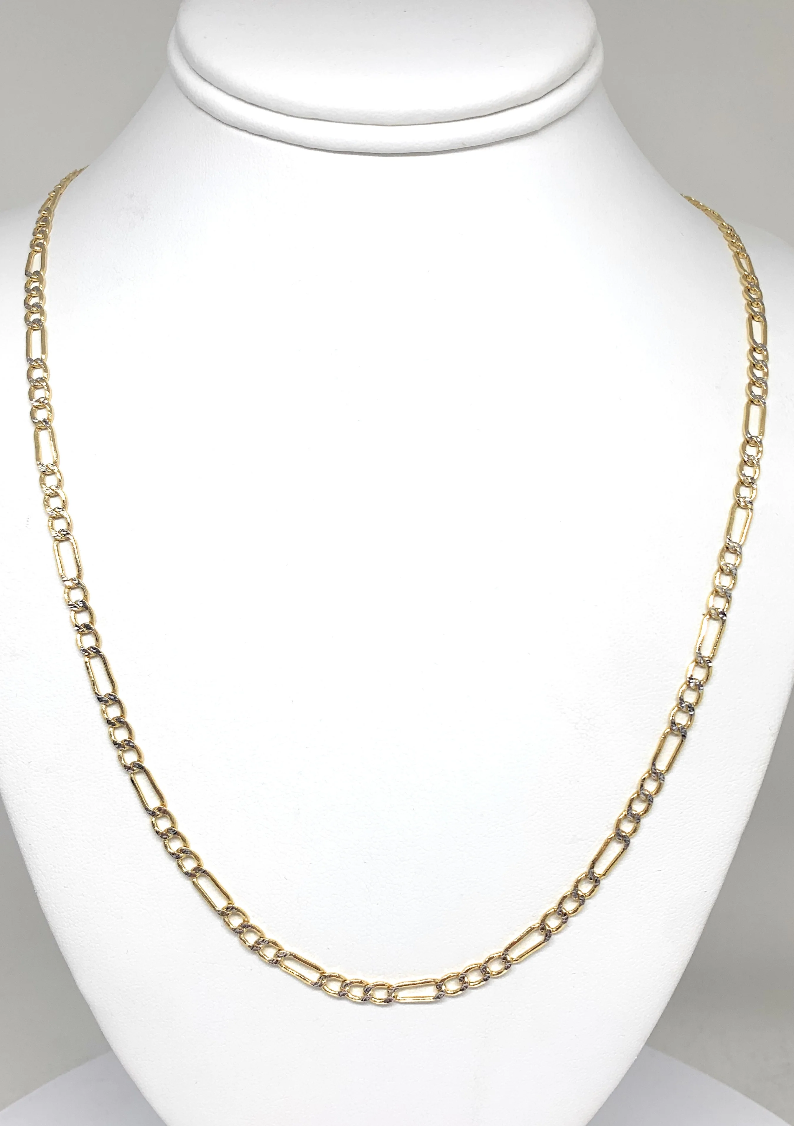 14k Solid Gold Diamond Cut (White Gold) Figaro Chain 18-26 inches 4.5-5mm (Semi-Hollow Style) - Image 6