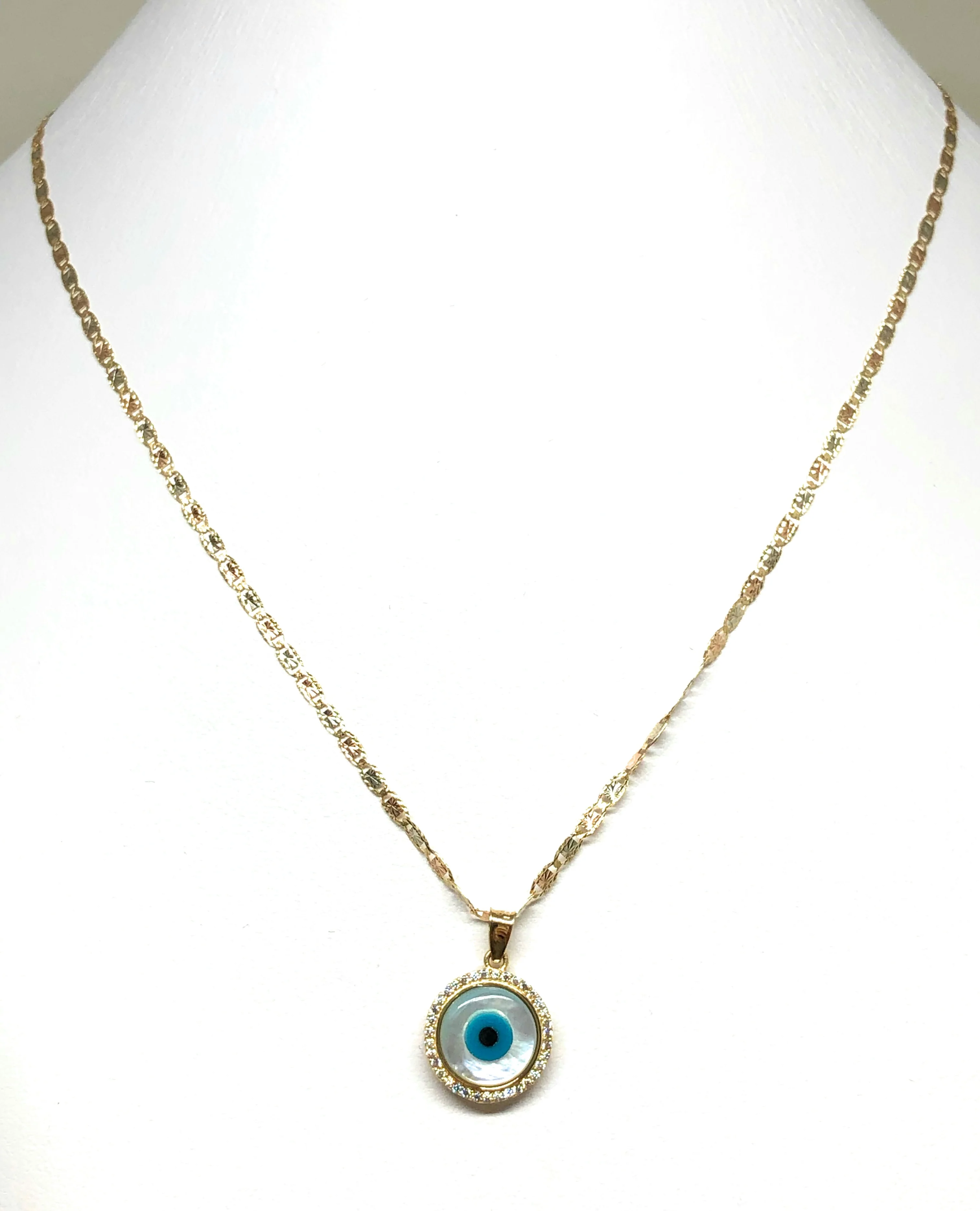 14k Solid Gold EVIL EYE CZ Round Pendant Necklace Valentina Chain (SM, MED) - Image 4