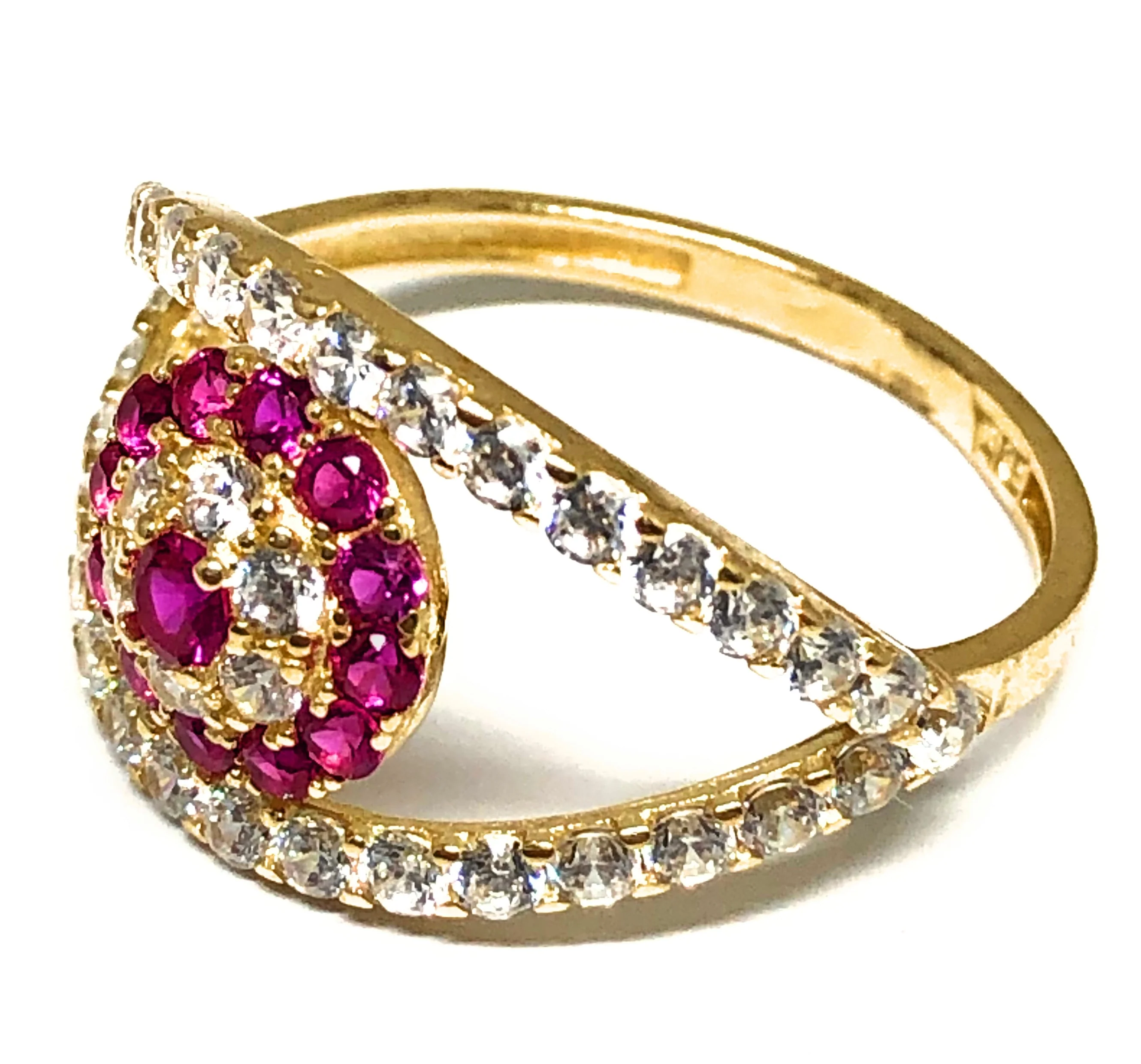 14k Solid Gold Evil Eye RED CZ Ring - Image 2