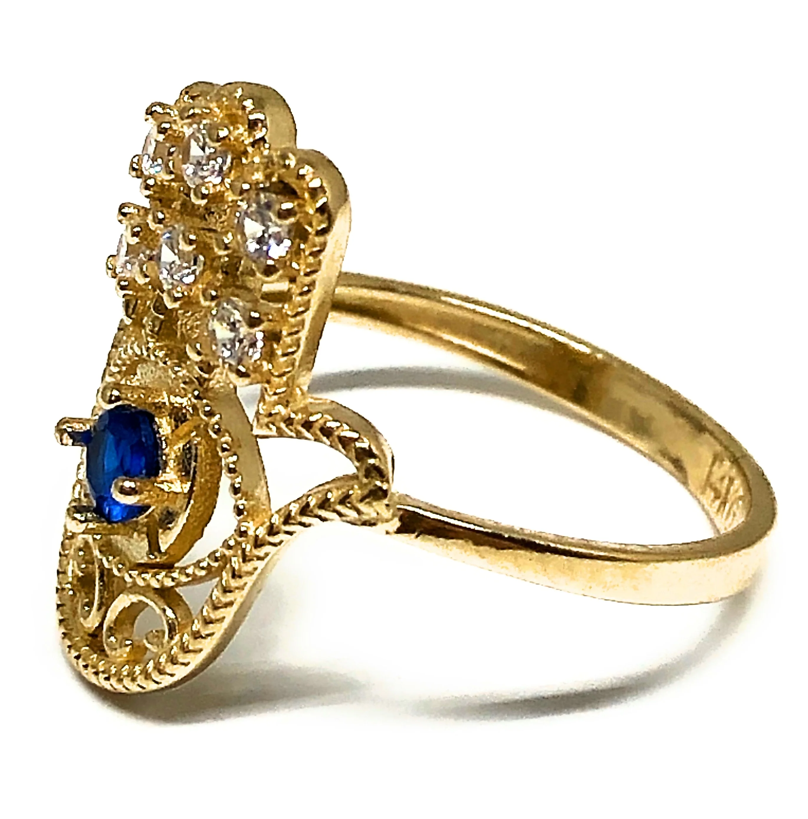 14k Solid Gold HAMSA HAND BLUE CZ Ring - Image 2