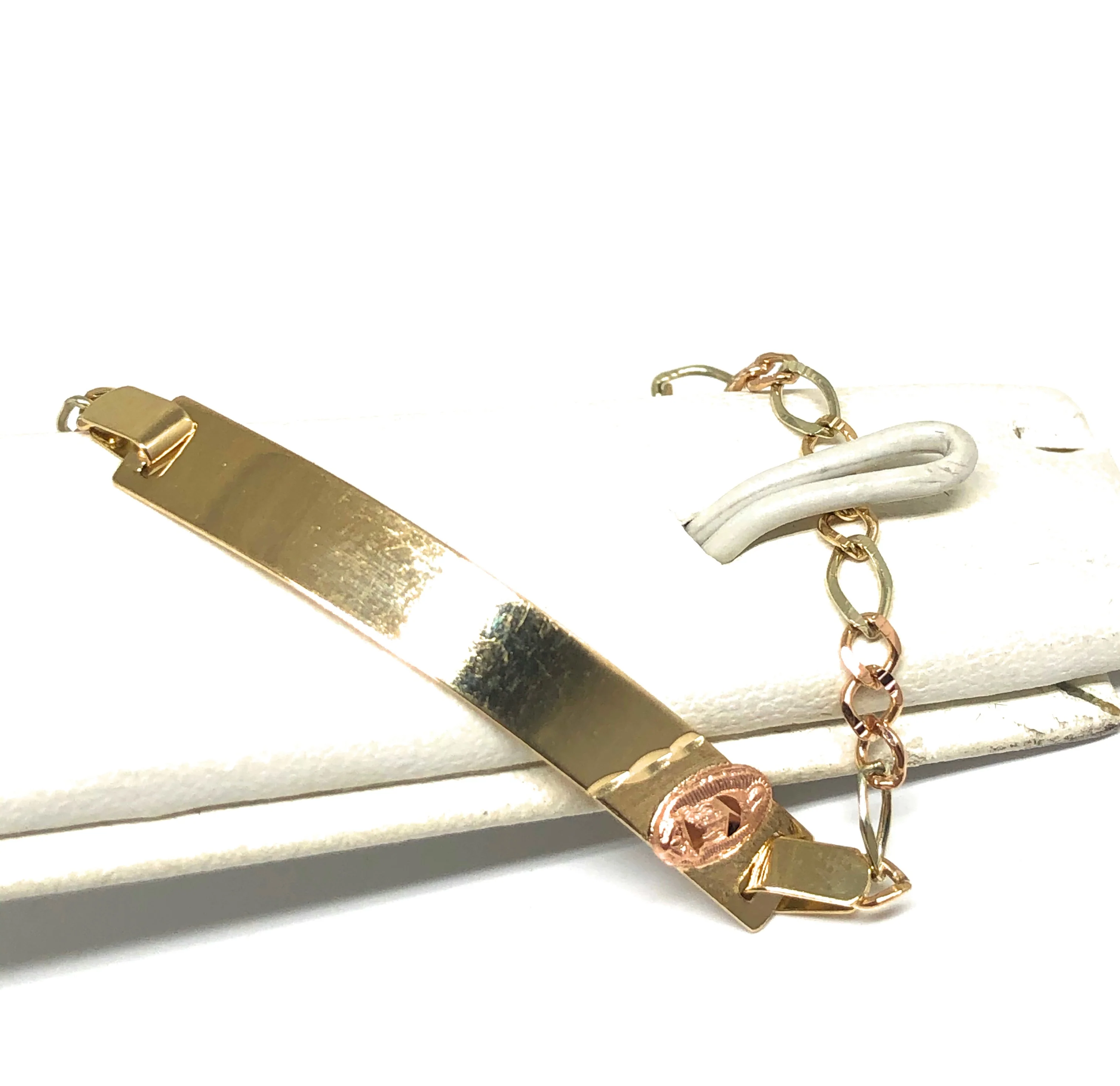 14k Solid Gold Kids 0-8 ID Virrgin Mary Brracelet 6-7 inch length 3mm Width (Free Engraving, Email us name!) - Image 2