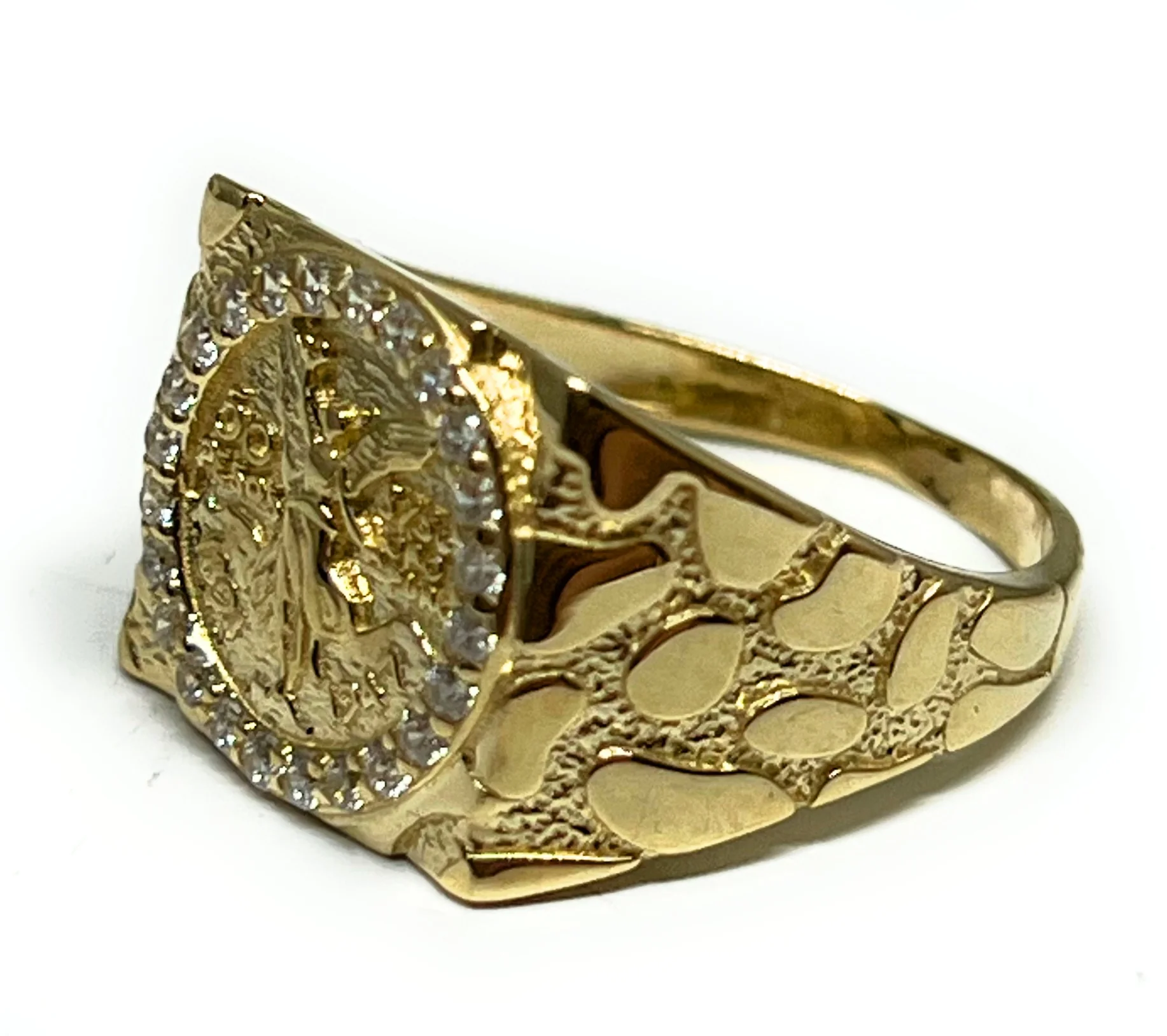 14k Solid Gold MEXICAN CENNTENARIO 50 COIN NUGGET CZ Ring (SM) (4.3g) - Image 3