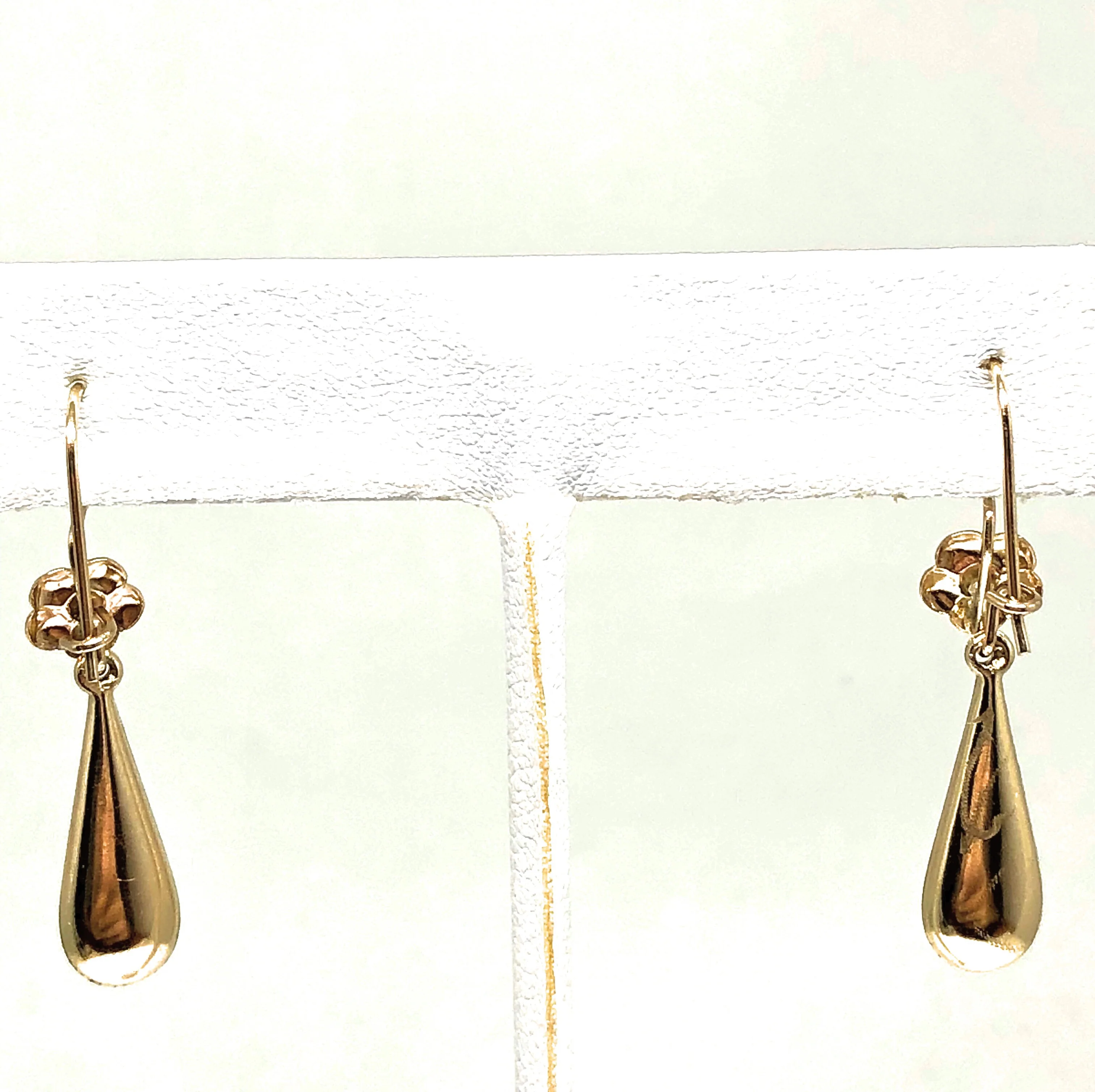 14k Solid Gold Rose & Gold Color Virrgin Mary Flower Tear Drop Earrings - Image 8