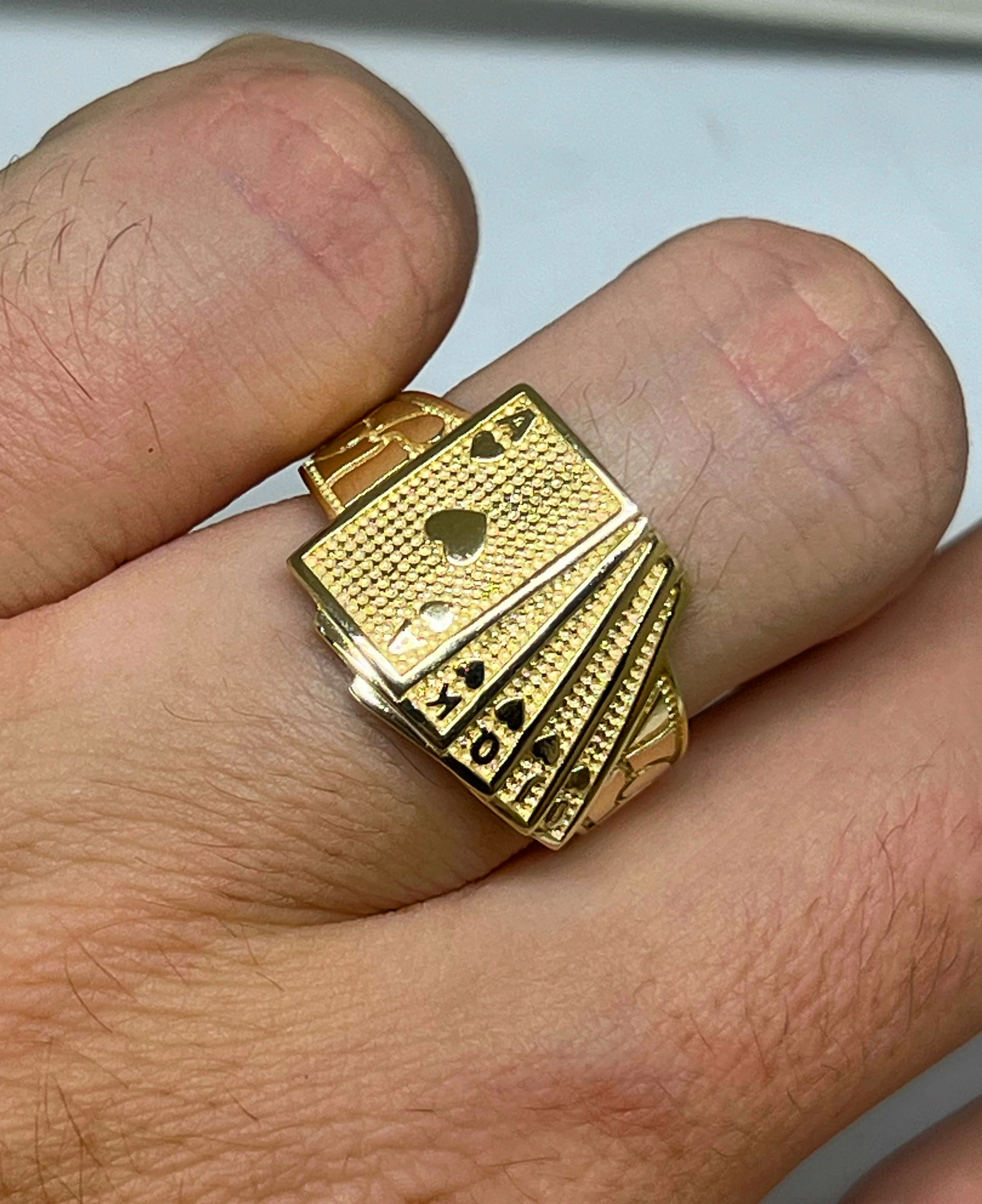 14k Solid Gold ROYAL FLUSH POKER Ring - Image 2