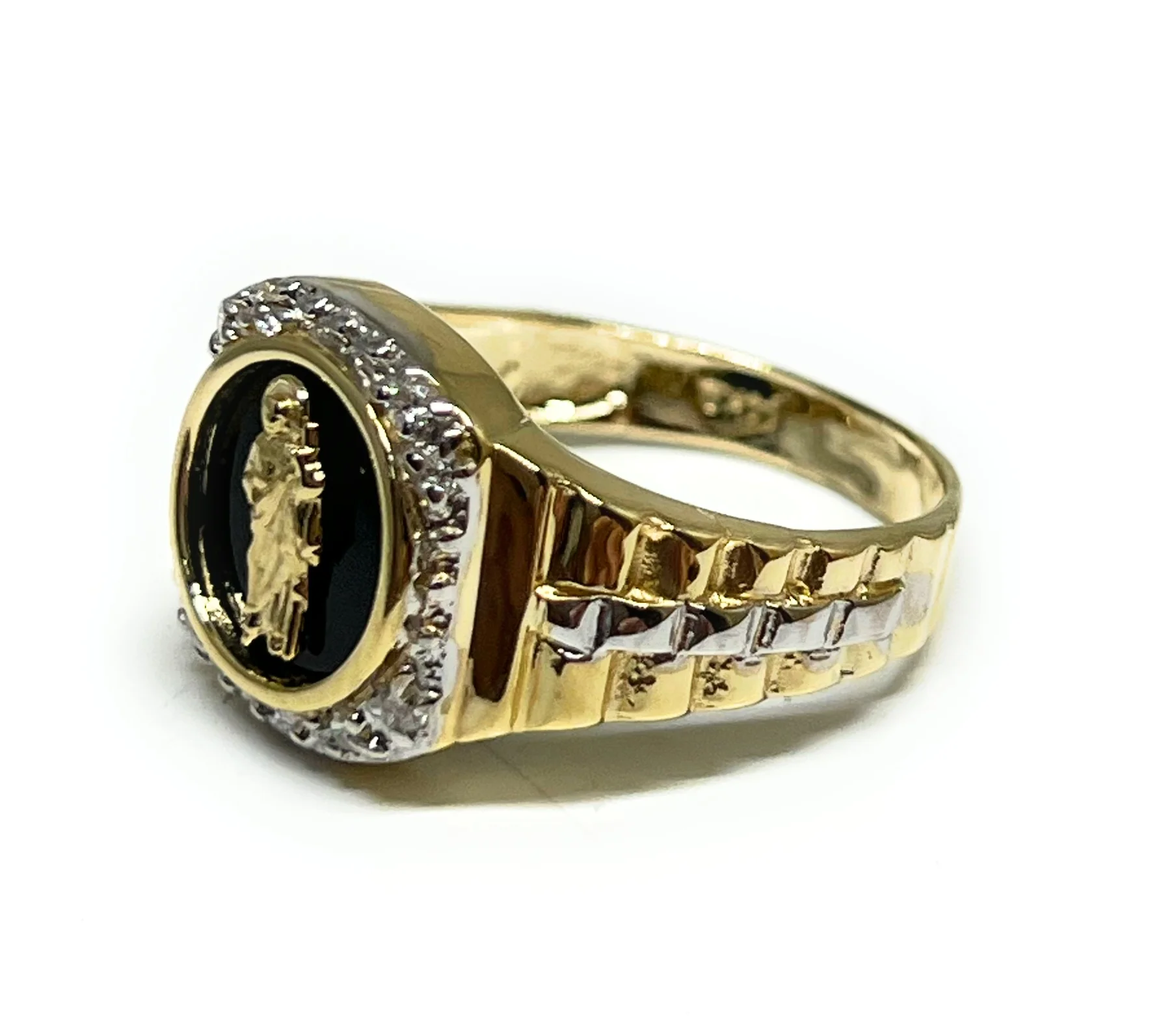 14k Solid Gold SAAN JUDAS SAAINT JUDE ONYX CZ Ring (5.4) - Image 3