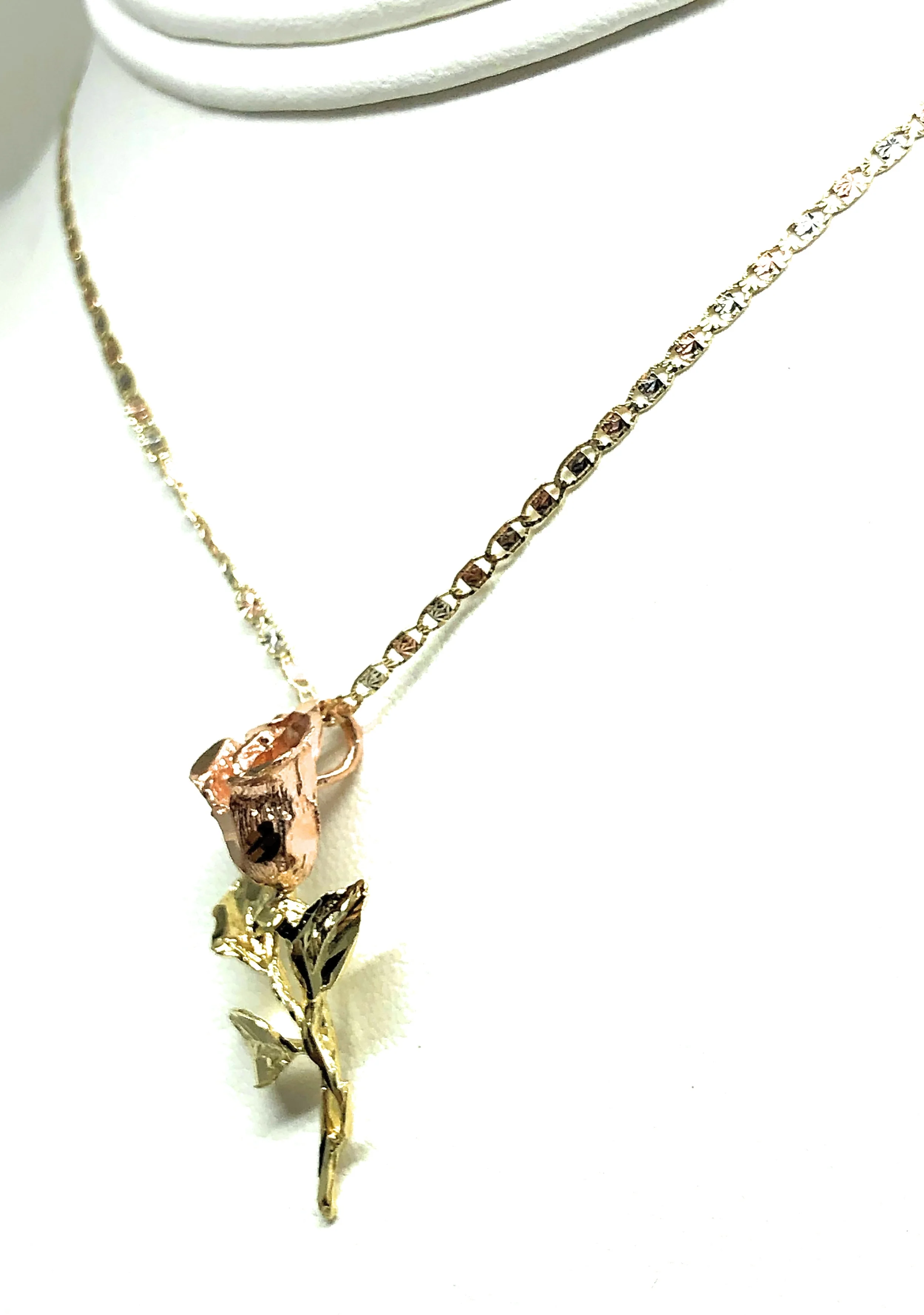 14k Solid Gold Tri-Color Big Rose Flower Pendant Necklace Valentina Chain - Image 6