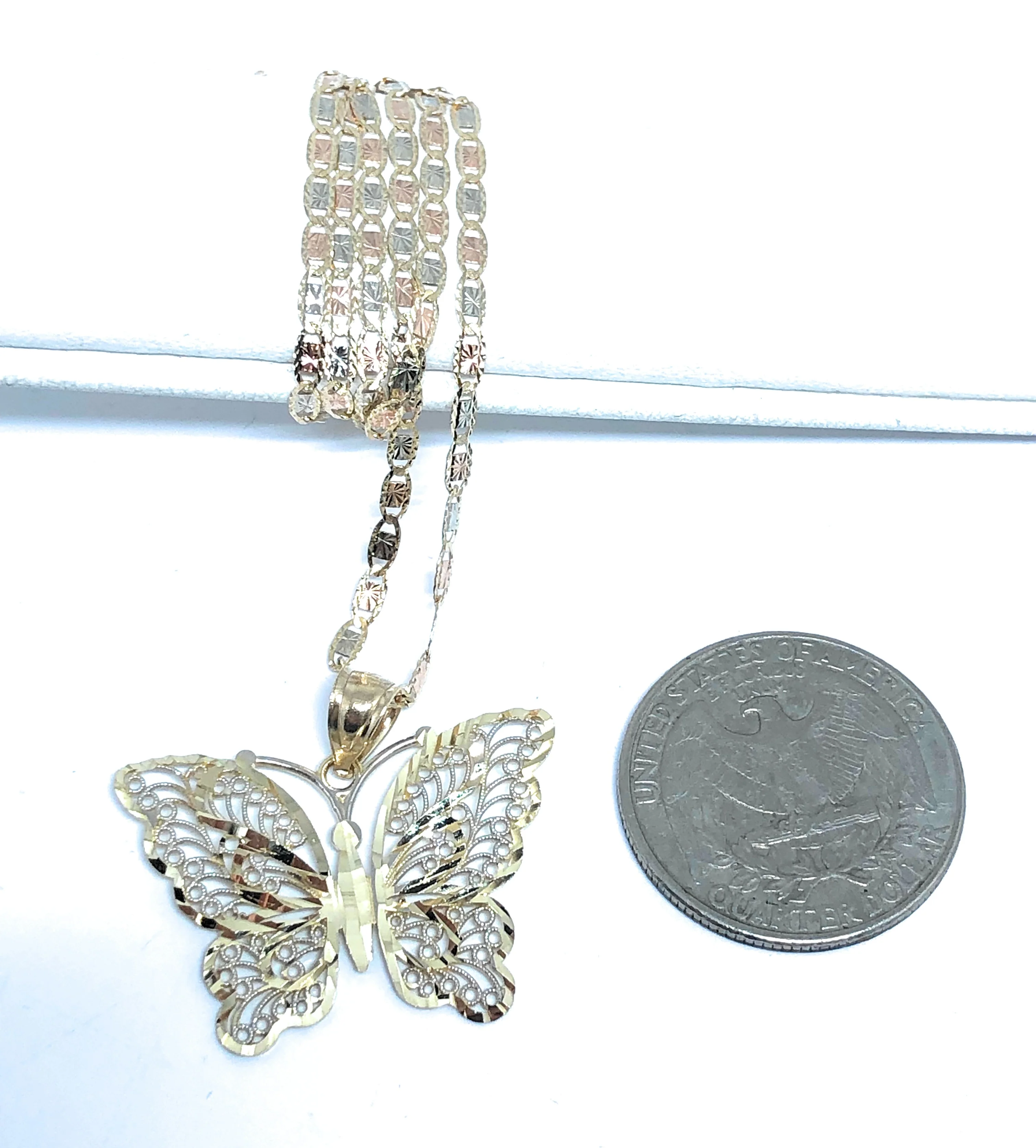 14k Solid Gold Butterfly Pendant Necklace Valentina Chain - Image 2