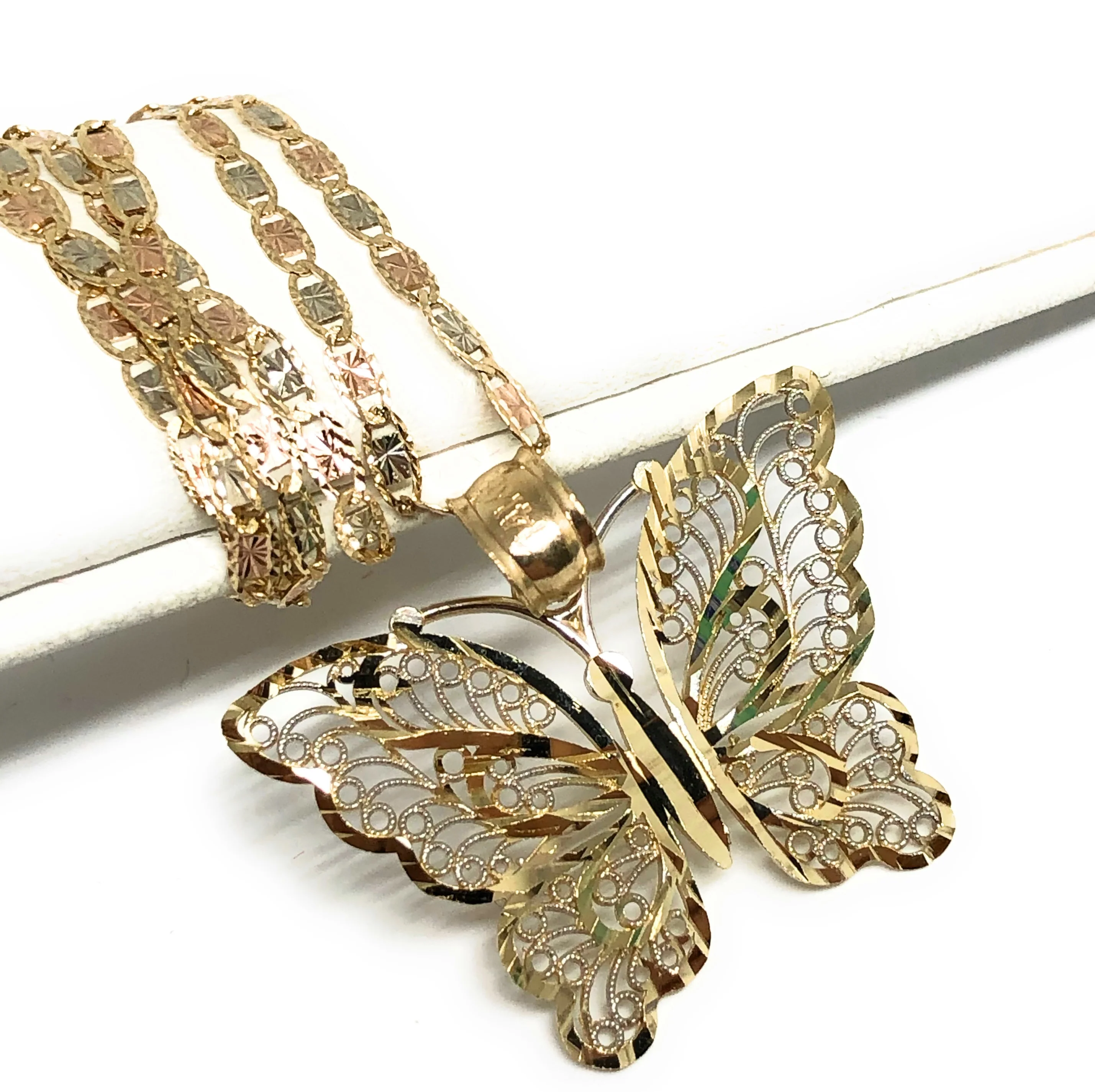 14k Solid Gold Butterfly Pendant Necklace Valentina Chain - Image 3