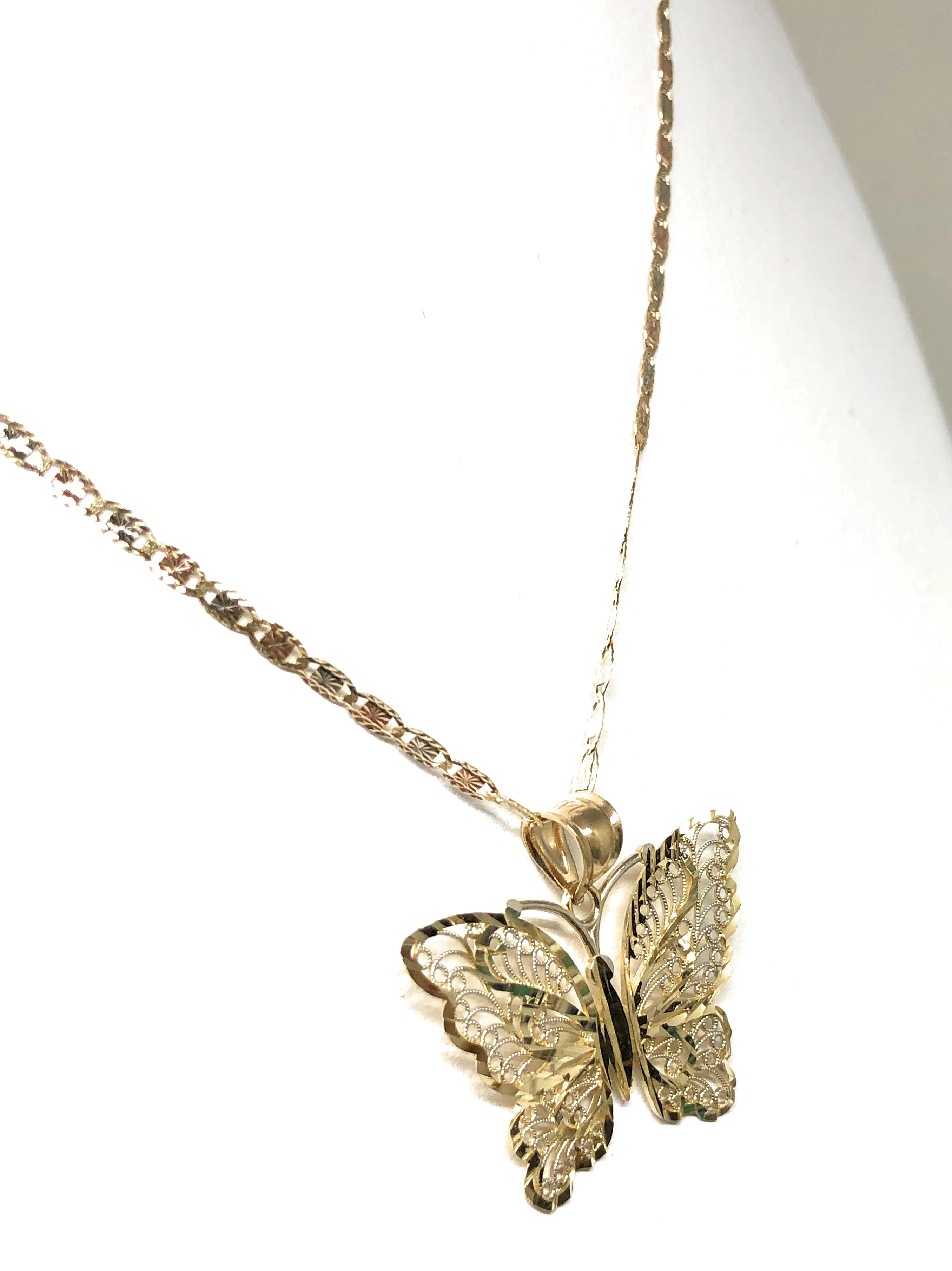 14k Solid Gold Butterfly Pendant Necklace Valentina Chain - Image 4