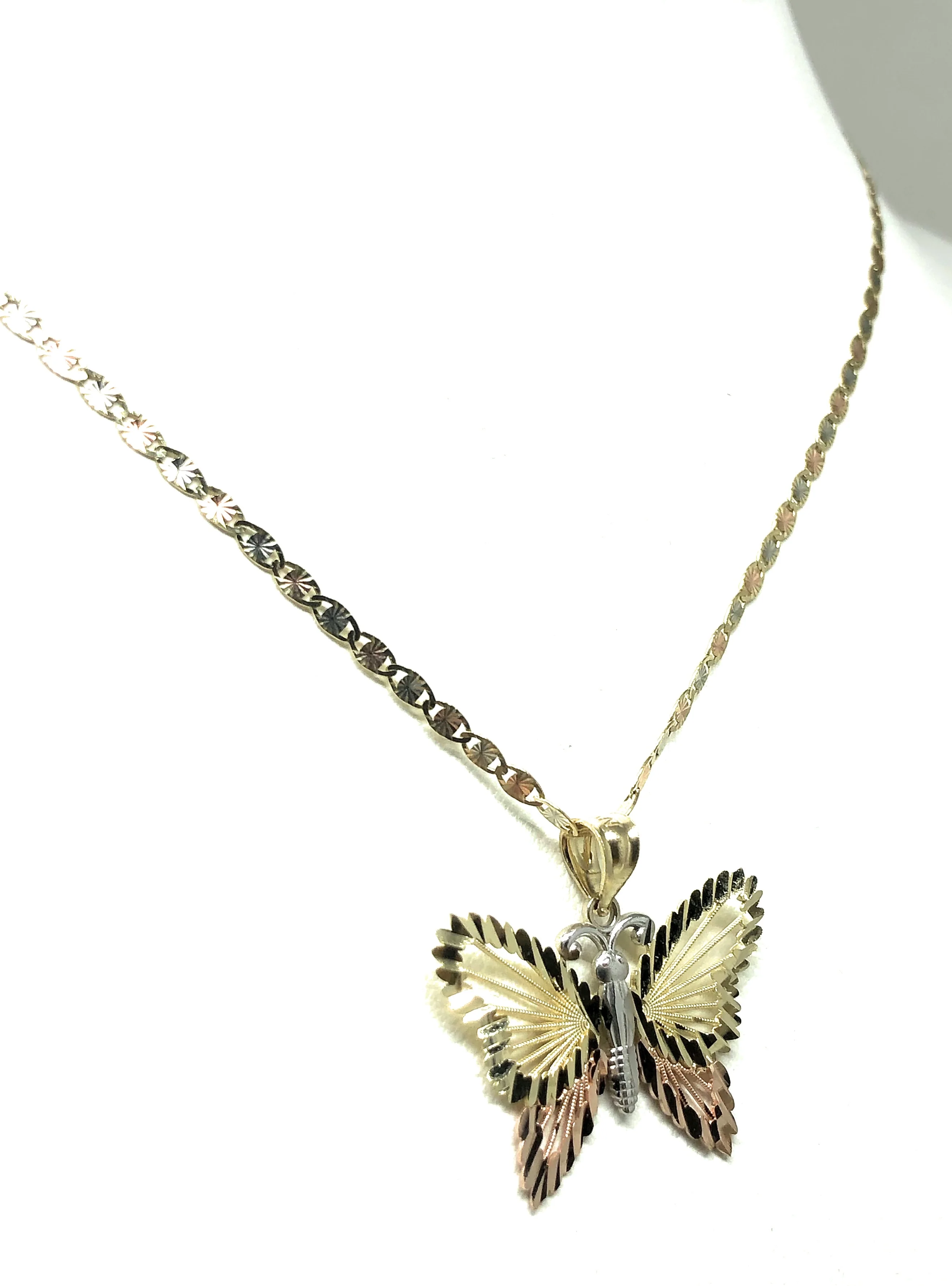 14k Solid Gold Tri-Color Butterfly Pendant Necklace Valentina Chain - Image 6