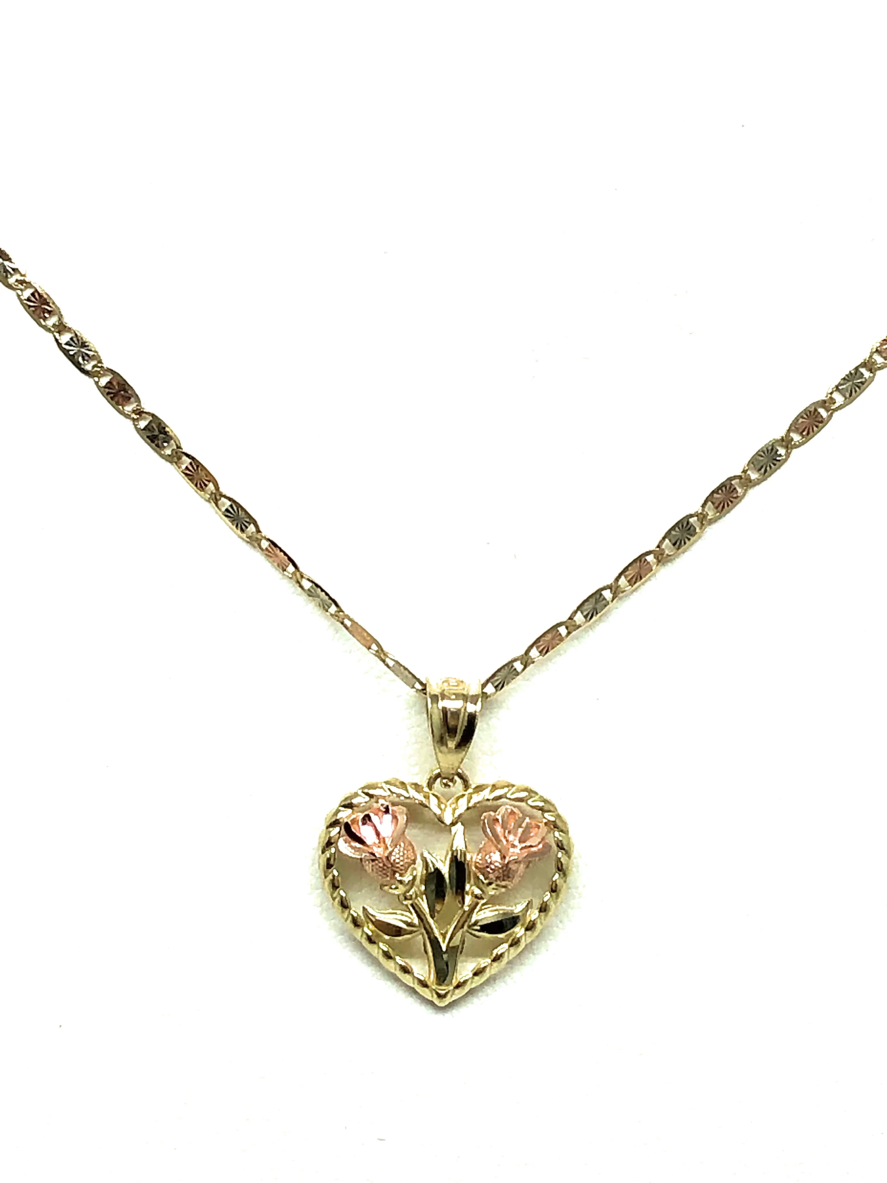 14k Solid Gold Tri-Color Gold Double Rose Flower Pendant Necklace Valentina Chain - Image 5