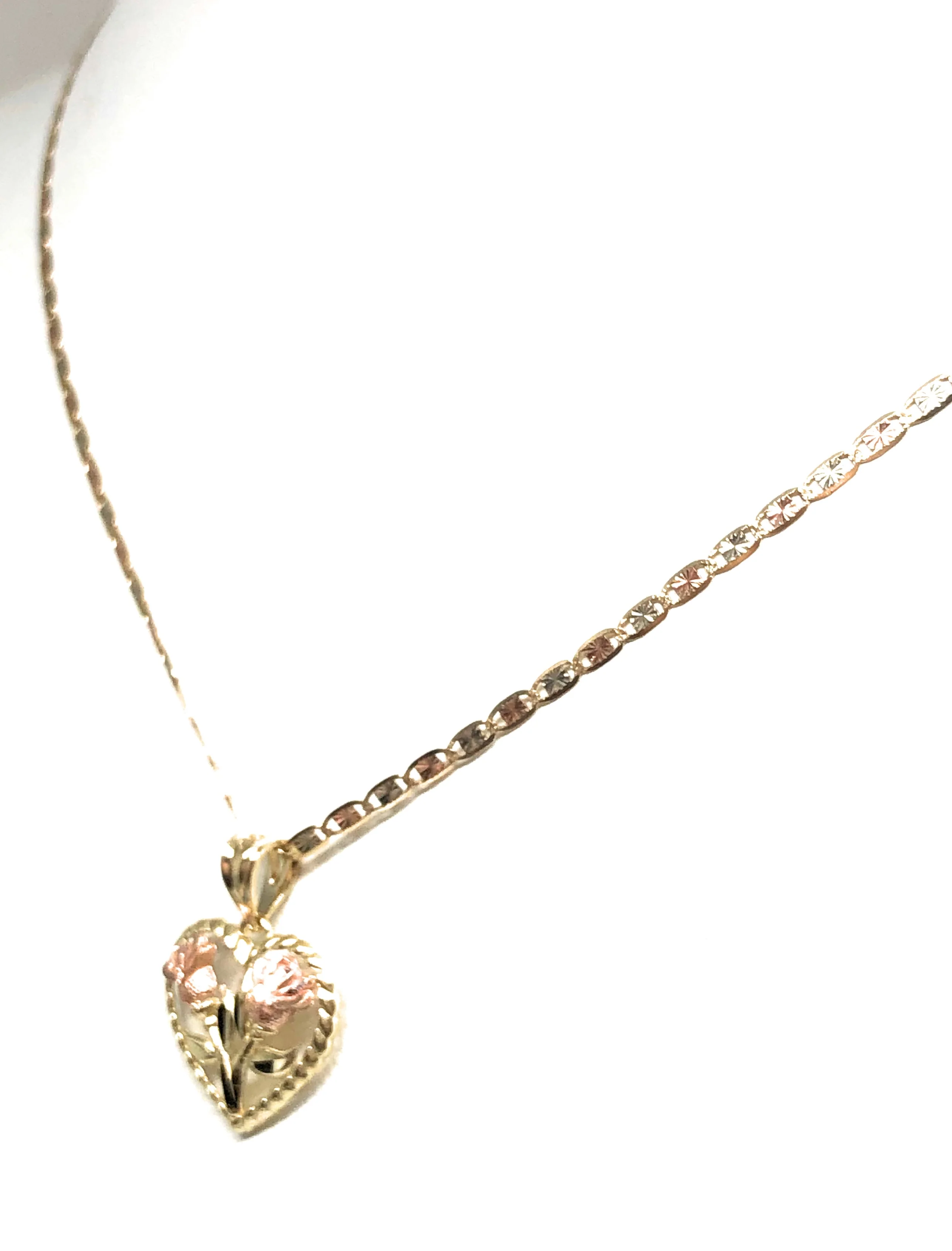 14k Solid Gold Tri-Color Gold Double Rose Flower Pendant Necklace Valentina Chain - Image 7
