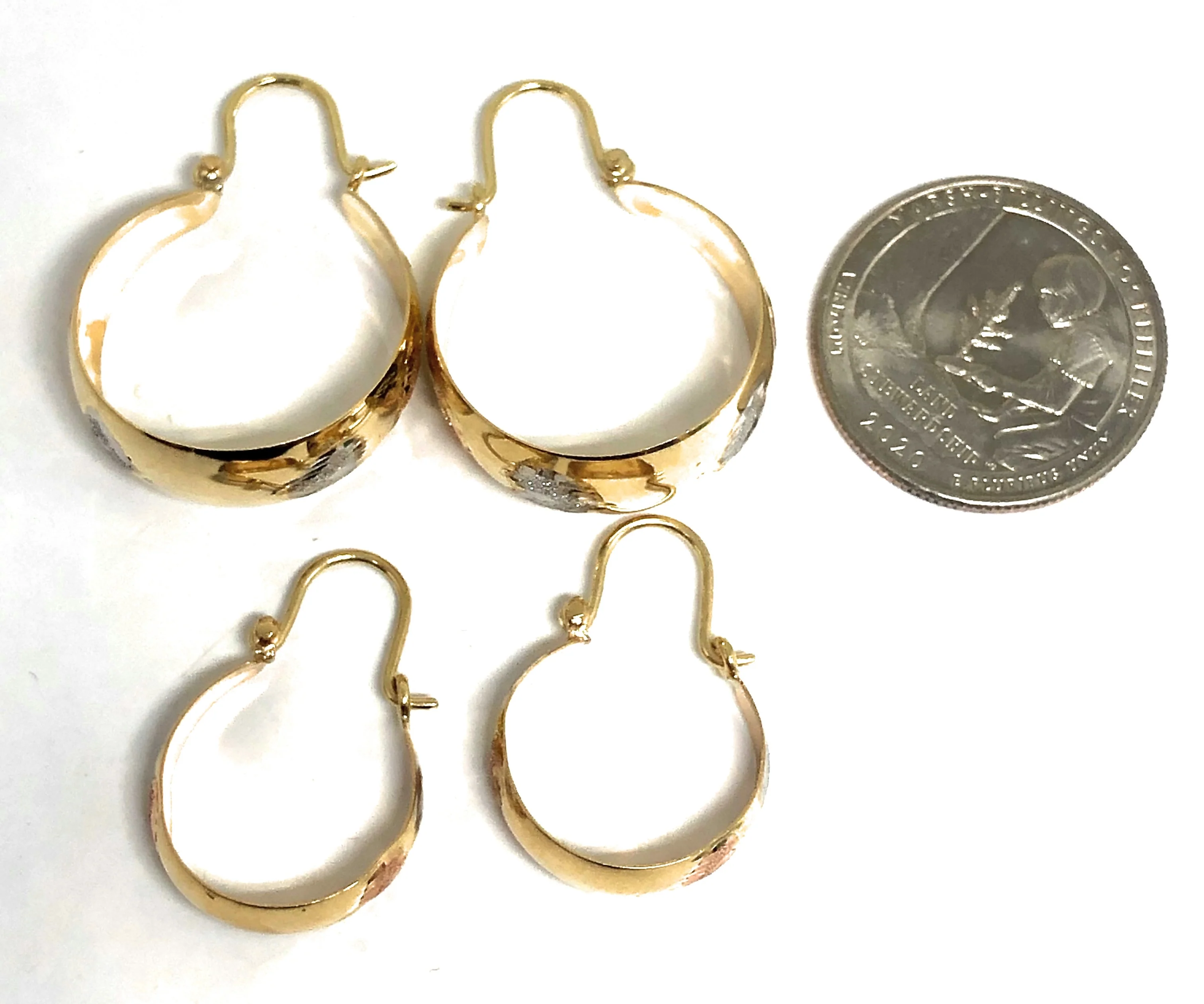 14k Solid Gold Tri-Color Heart Basket Earrings Aracadas (SM,MED,LG) - Image 3