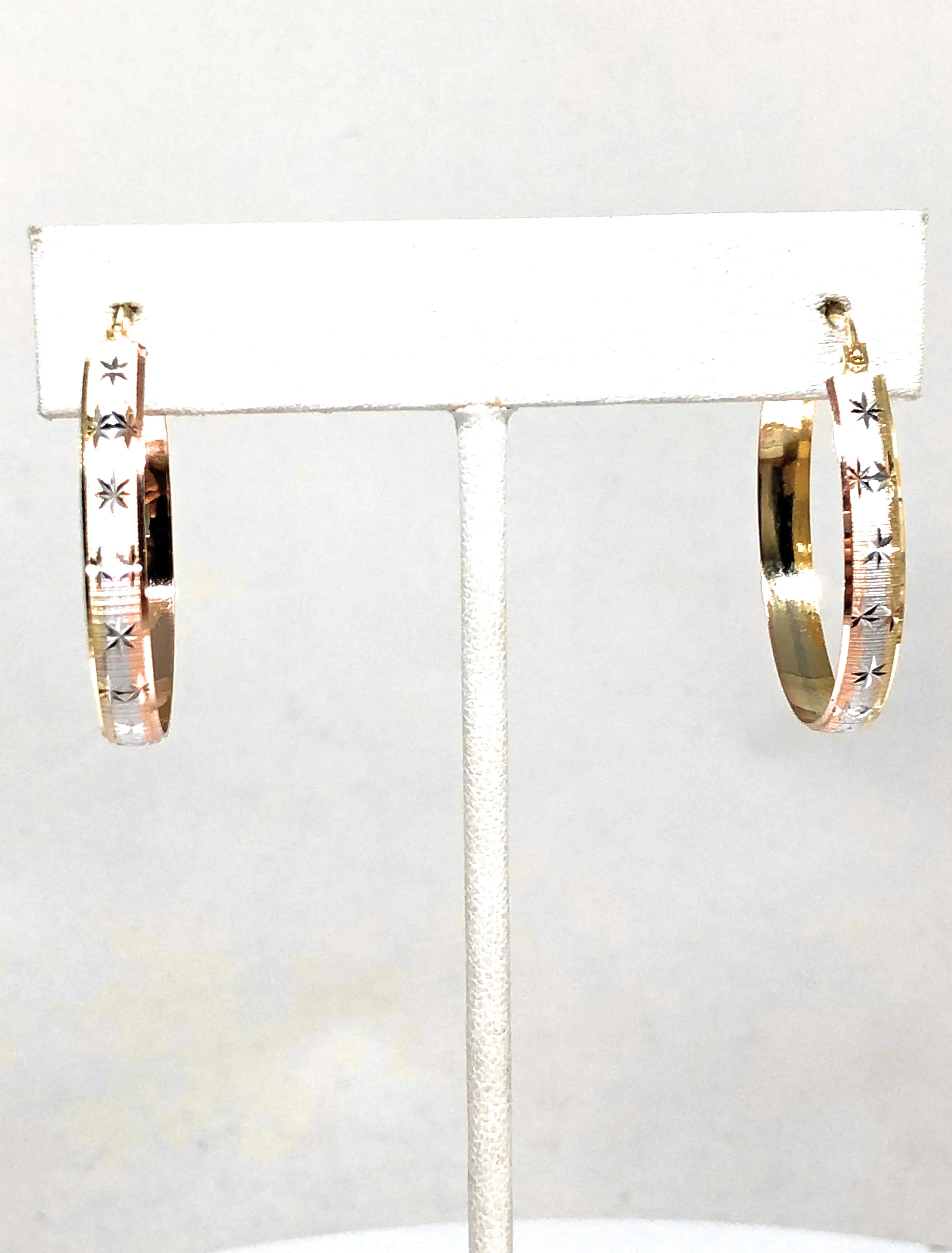 14k Solid Gold Tri-Color Hoop Earrings (1 INCH HOOP) - Image 4