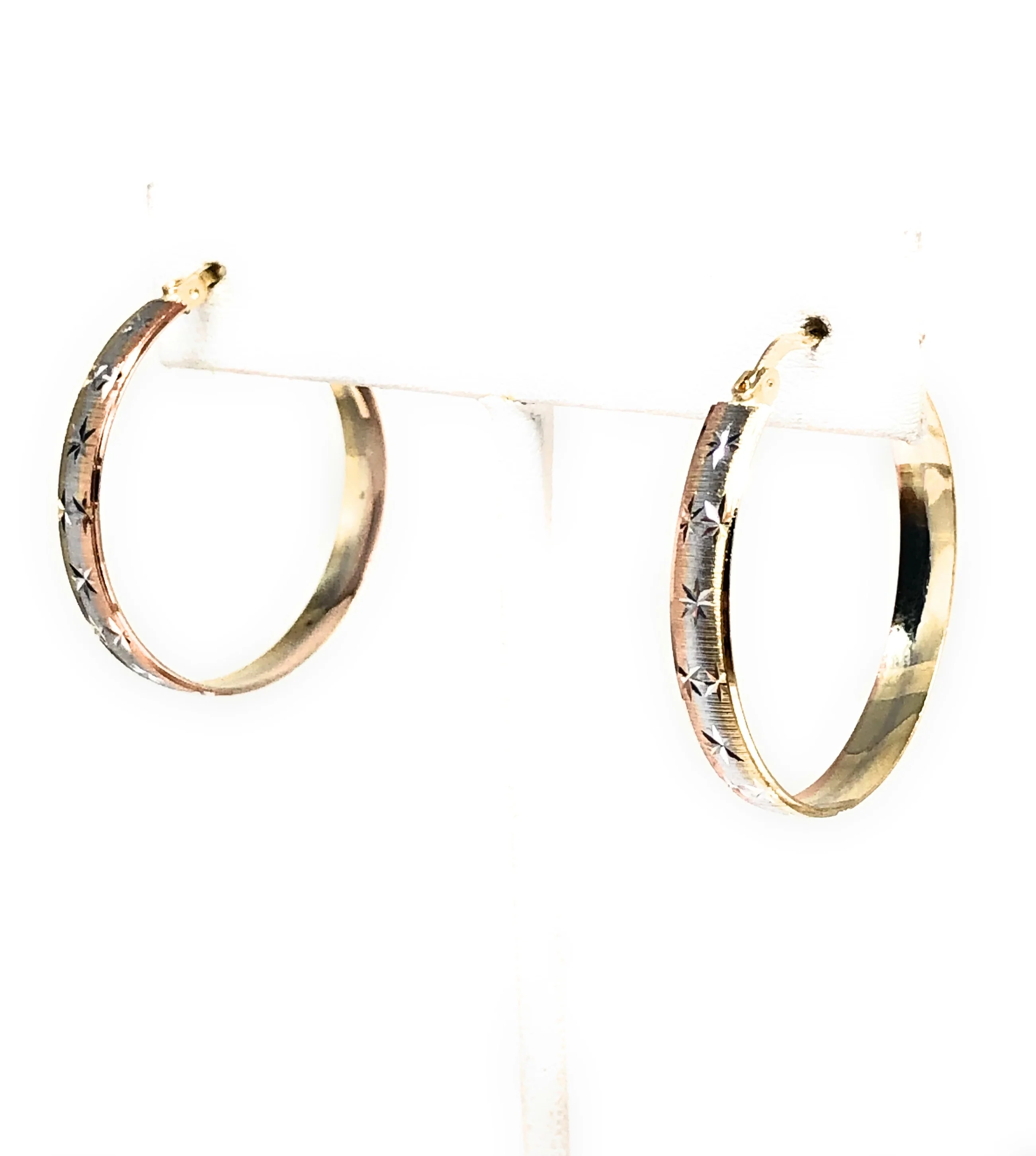 14k Solid Gold Tri-Color Hoop Earrings (1 INCH HOOP) - Image 5