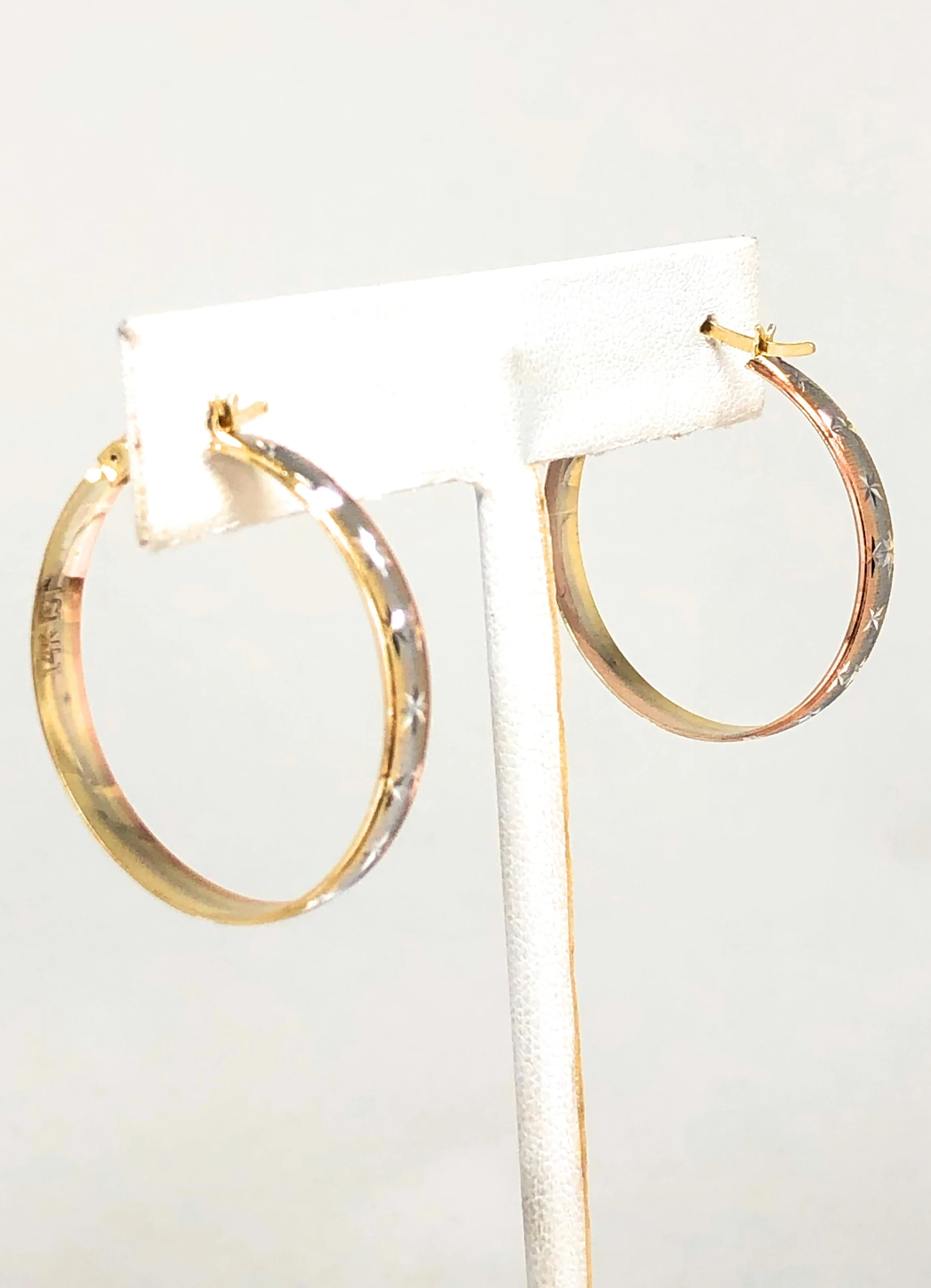 14k Solid Gold Tri-Color Hoop Earrings (1 INCH HOOP) - Image 6