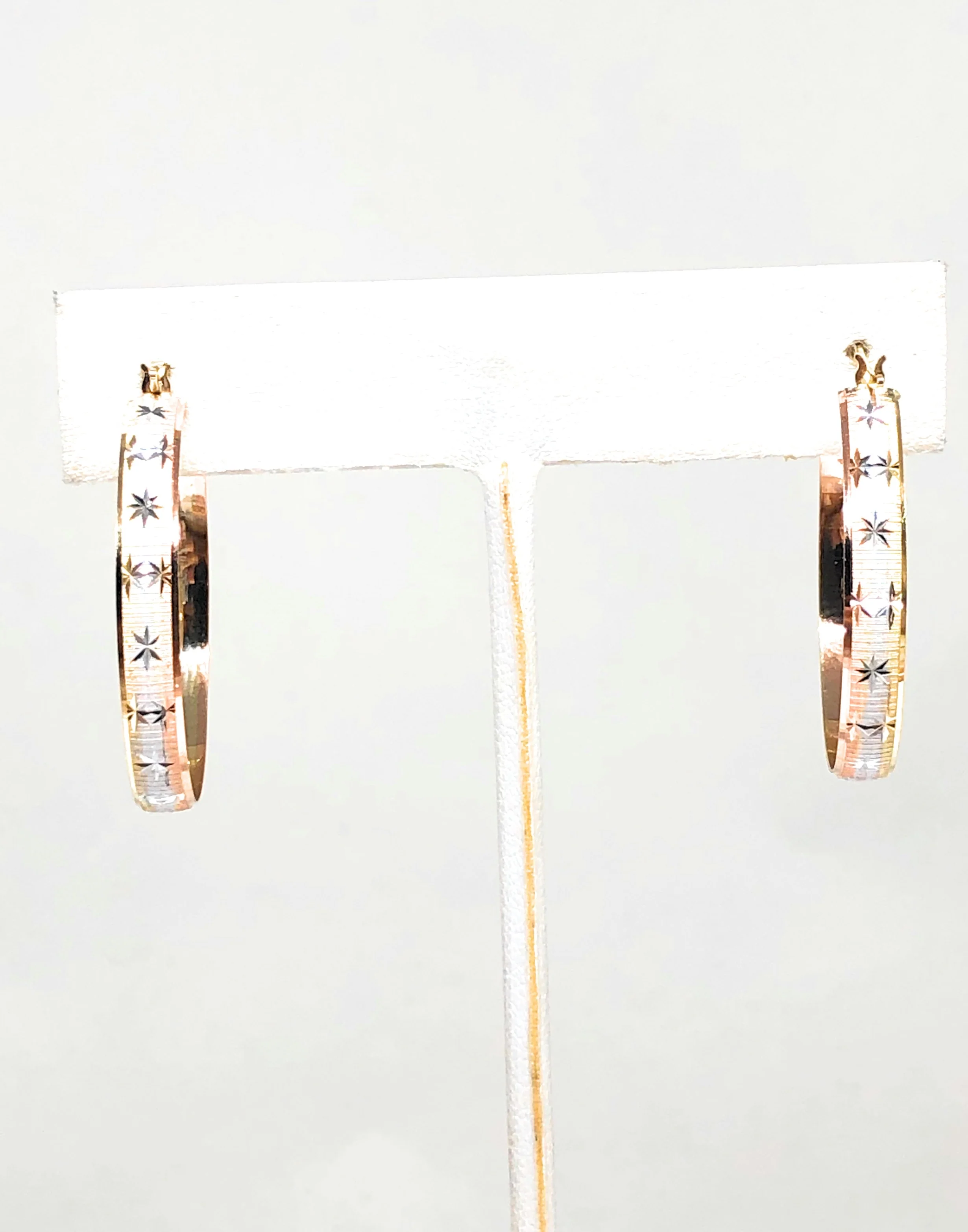 14k Solid Gold Tri-Color Hoop Earrings (1 INCH HOOP) - Image 7