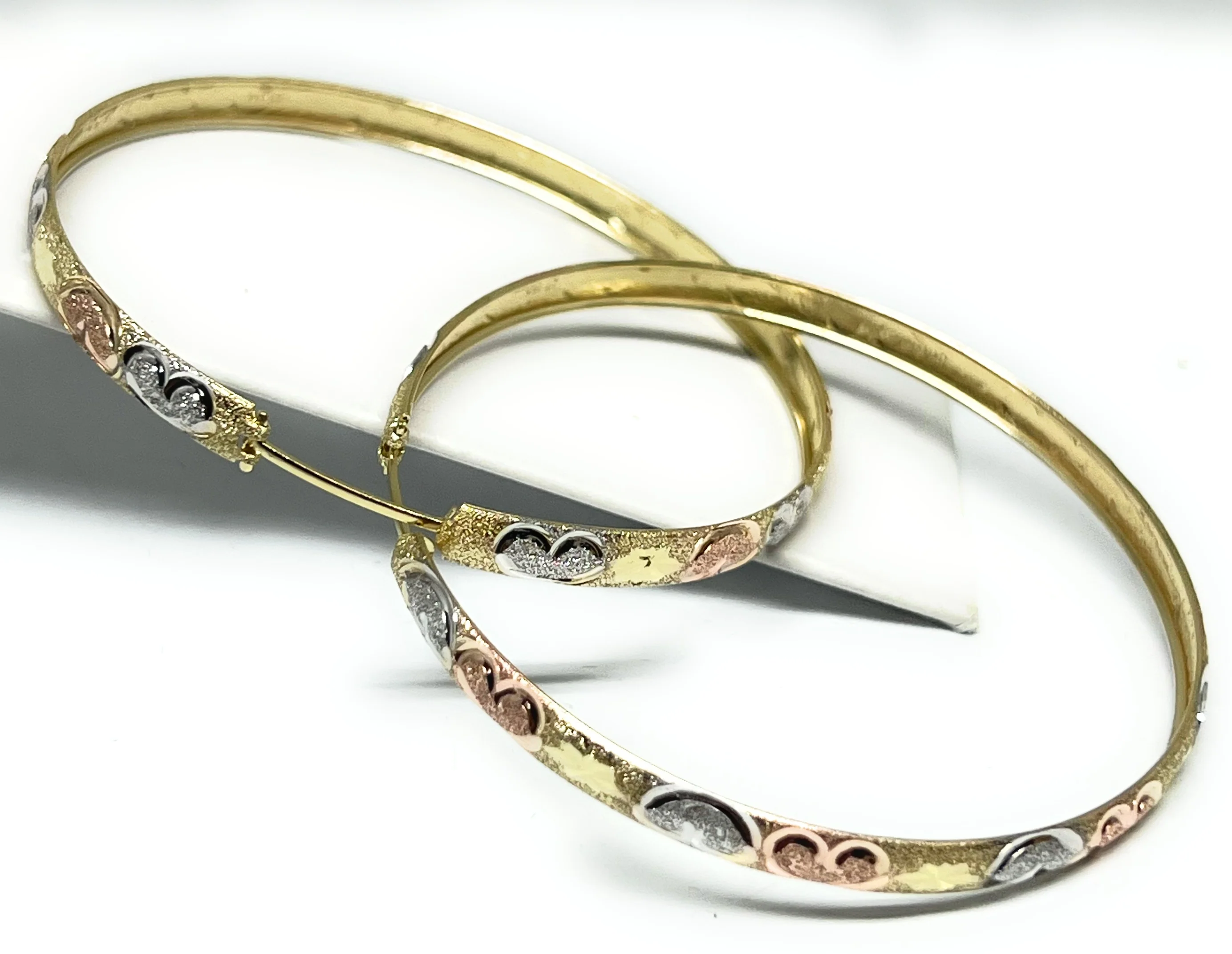 14k Solid Gold Tri-Color Hoop Earrings - Image 3