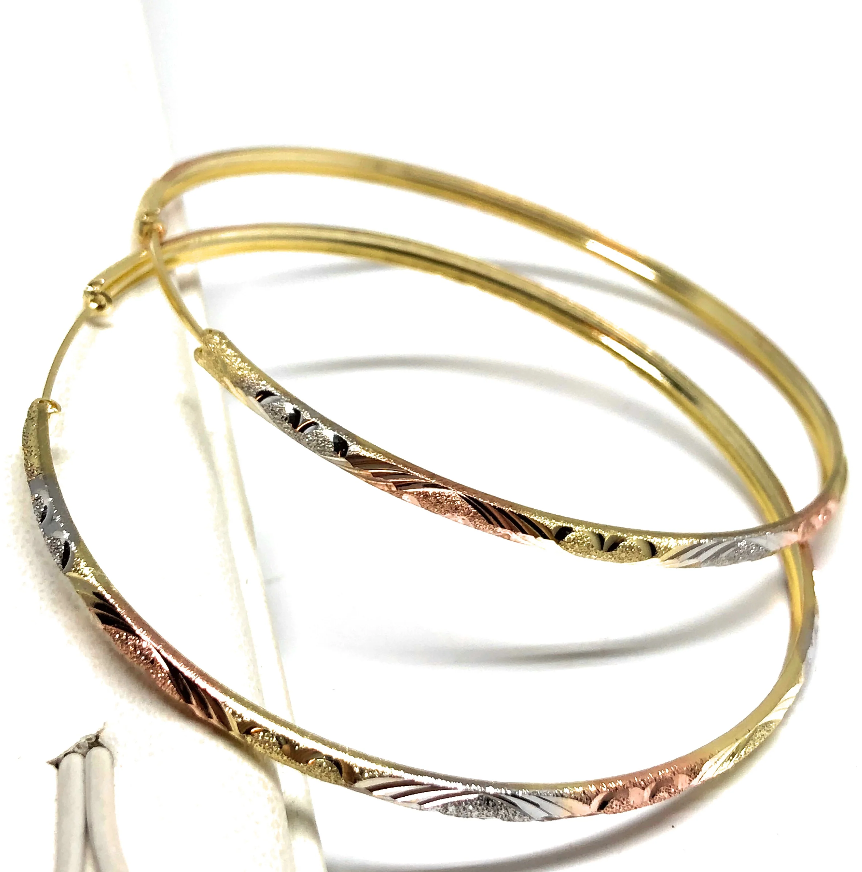 14k Solid Gold Tri-Color Hoop Earrings - Image 4