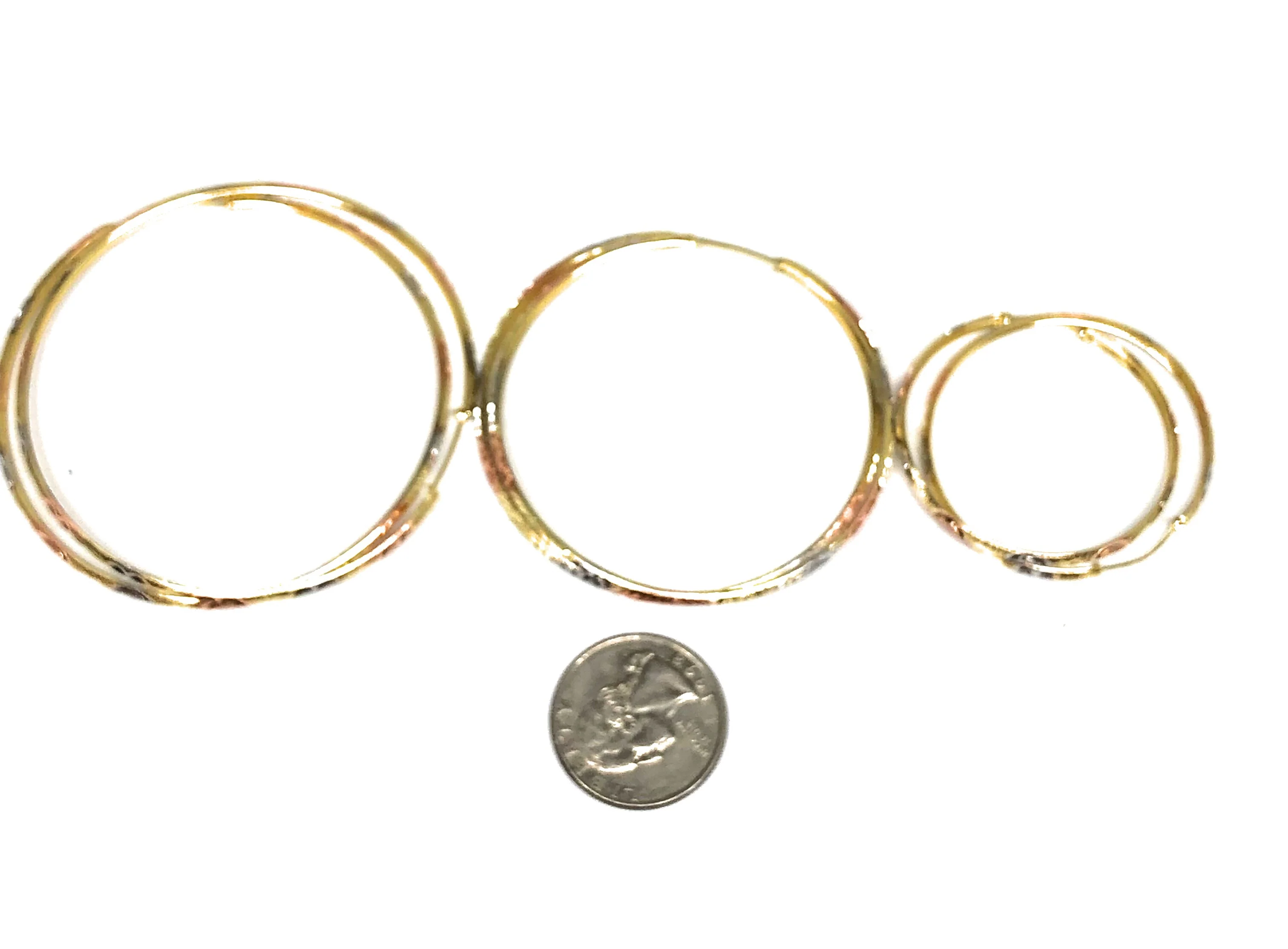 14k Solid Gold Tri-Color Hoop Earrings - Image 5