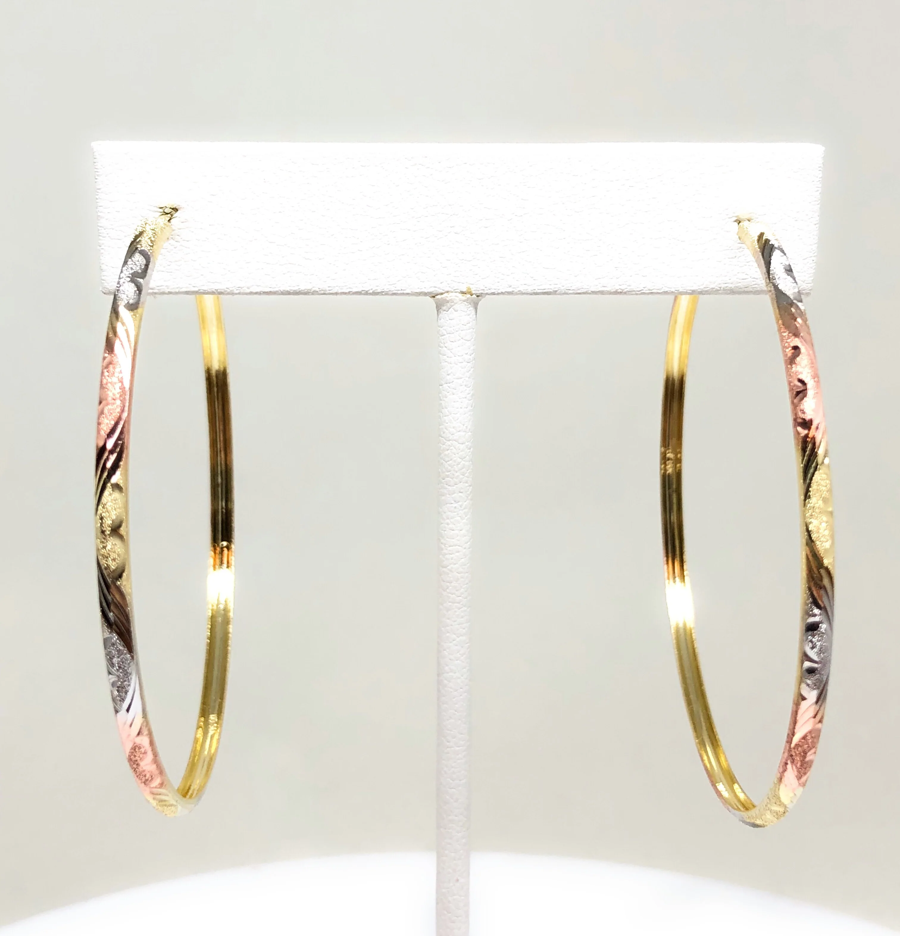 14k Solid Gold Tri-Color Hoop Earrings - Image 6