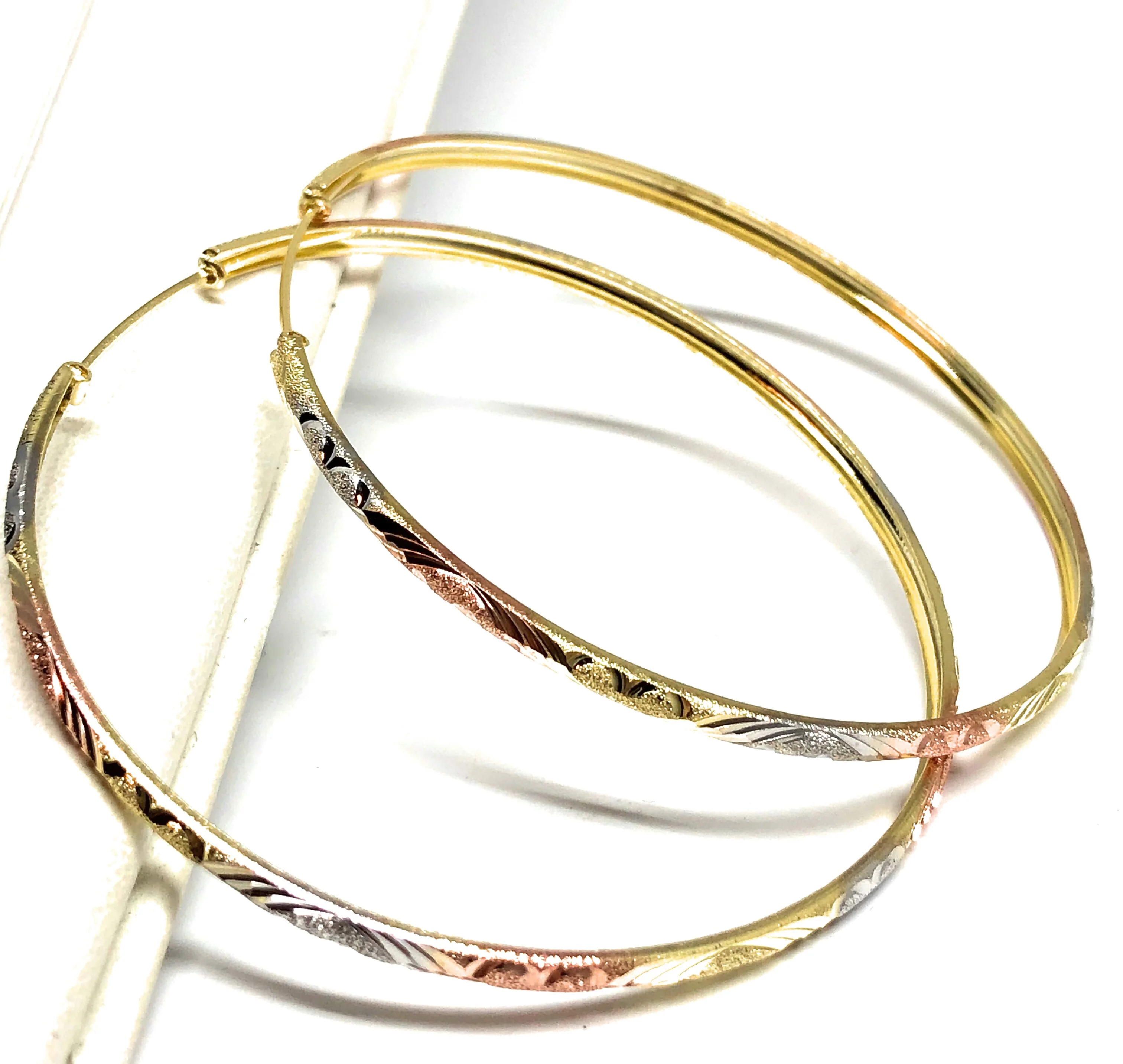 14k Solid Gold Tri-Color Hoop Earrings - Image 8