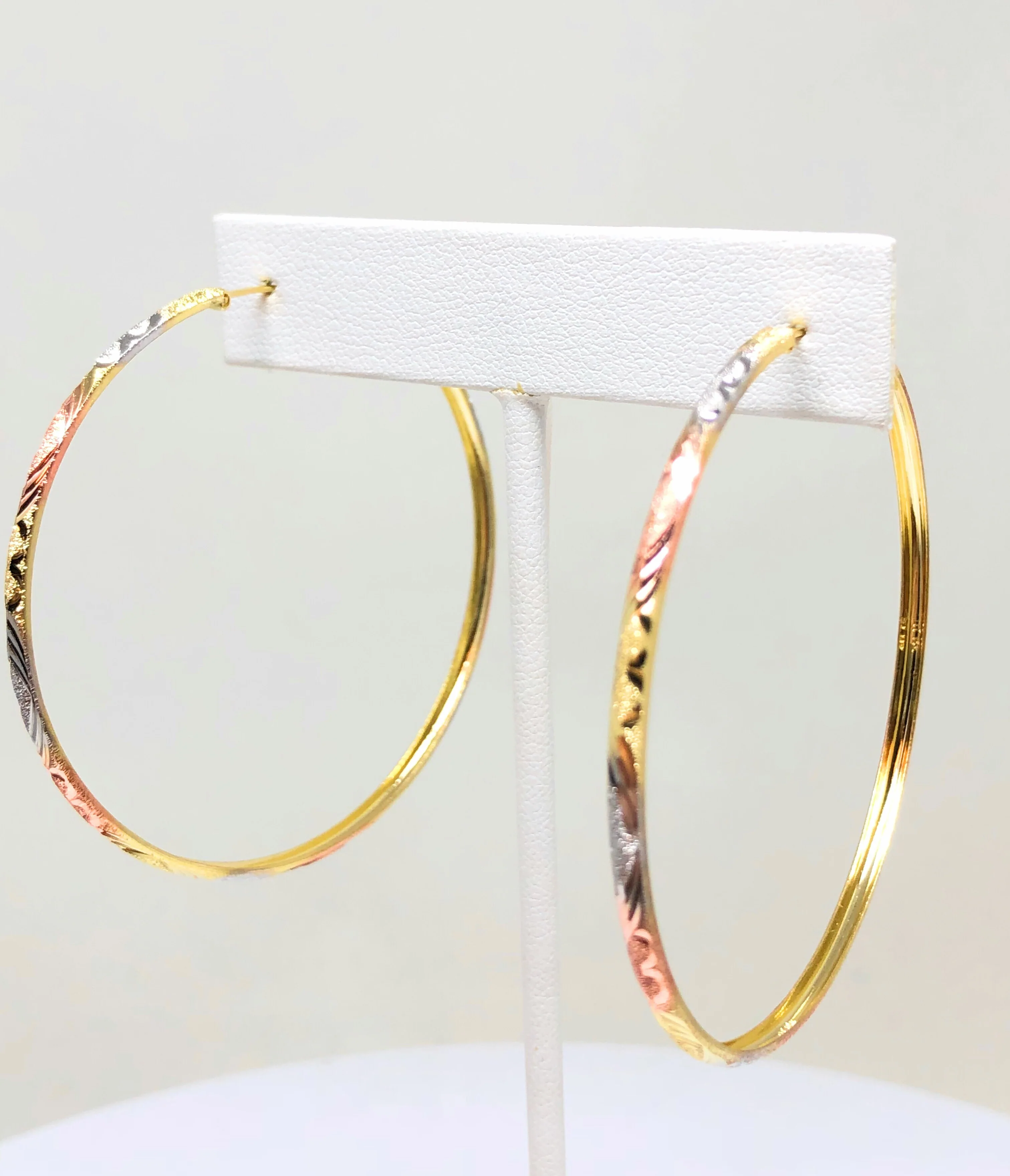 14k Solid Gold Tri-Color Hoop Earrings - Image 9